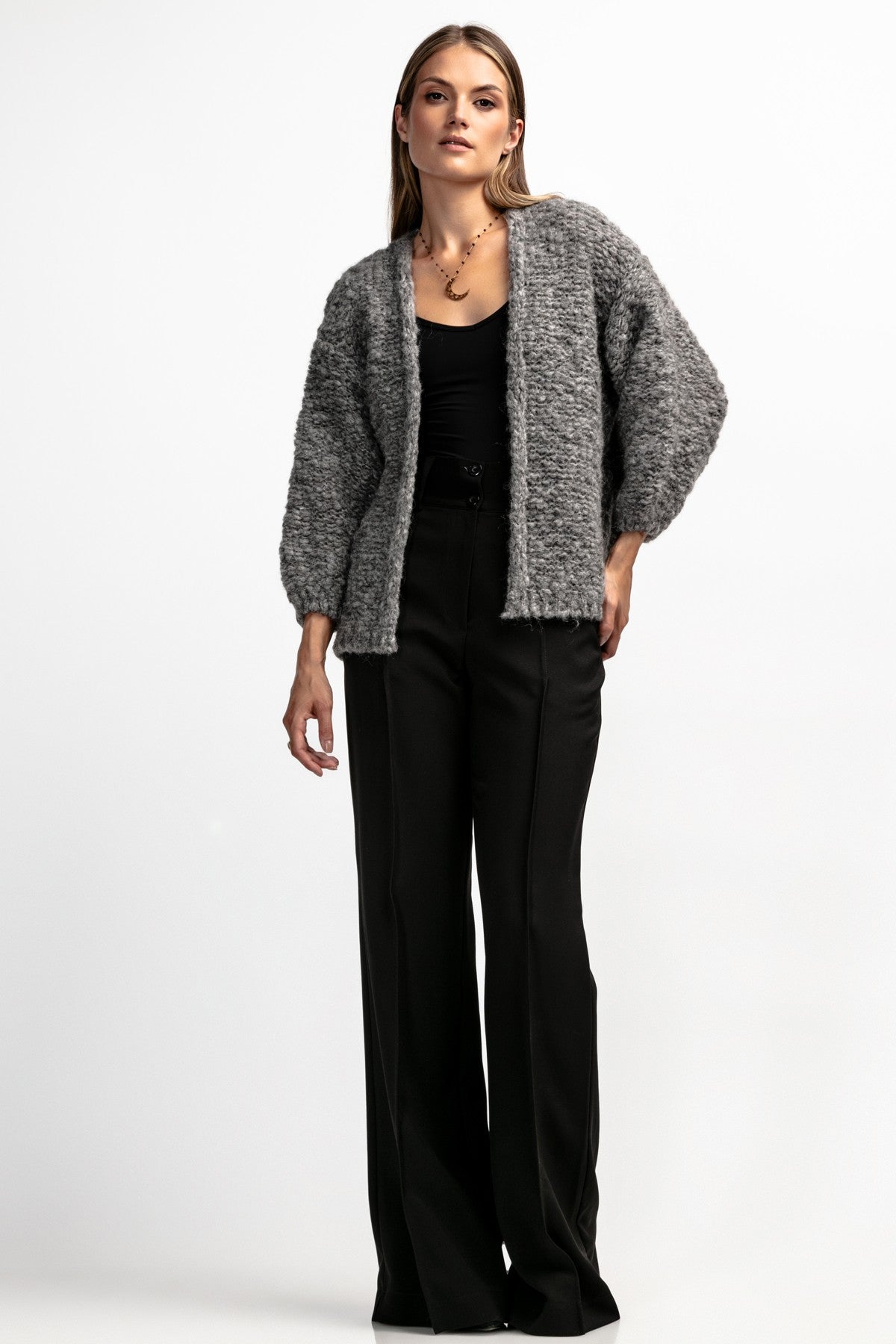 Kardigan z niefarbowanej wełny alpaki szary - 4