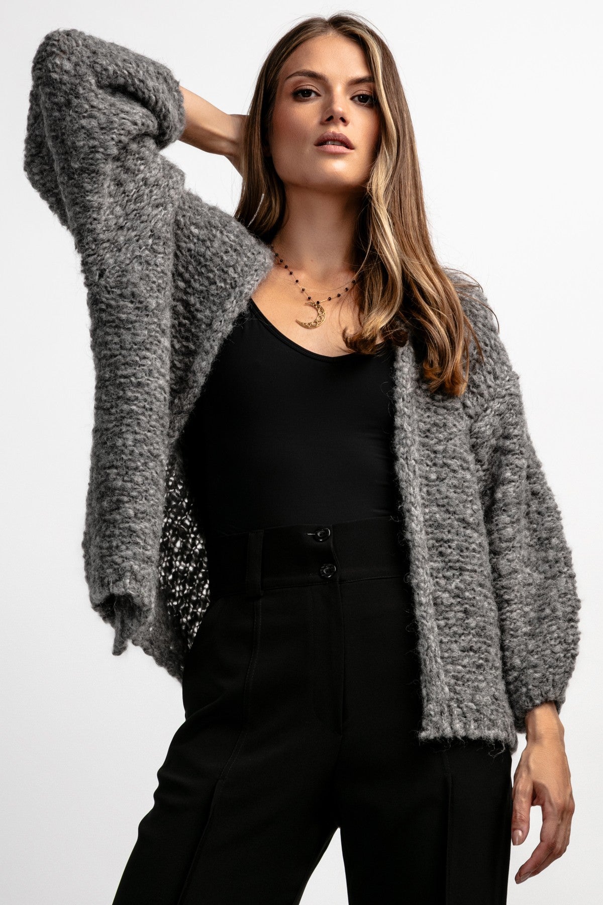 Kardigan z niefarbowanej wełny alpaki szary - 5