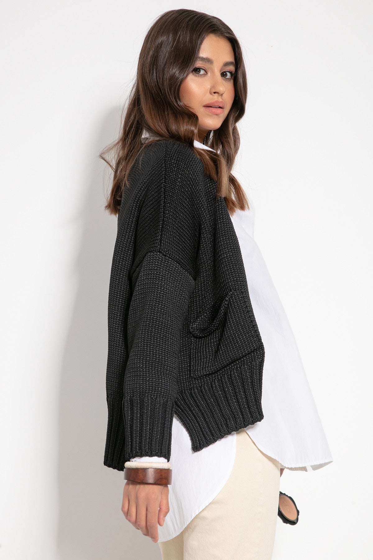 Kardigan z przędzy Recyklingowej czarny - 2