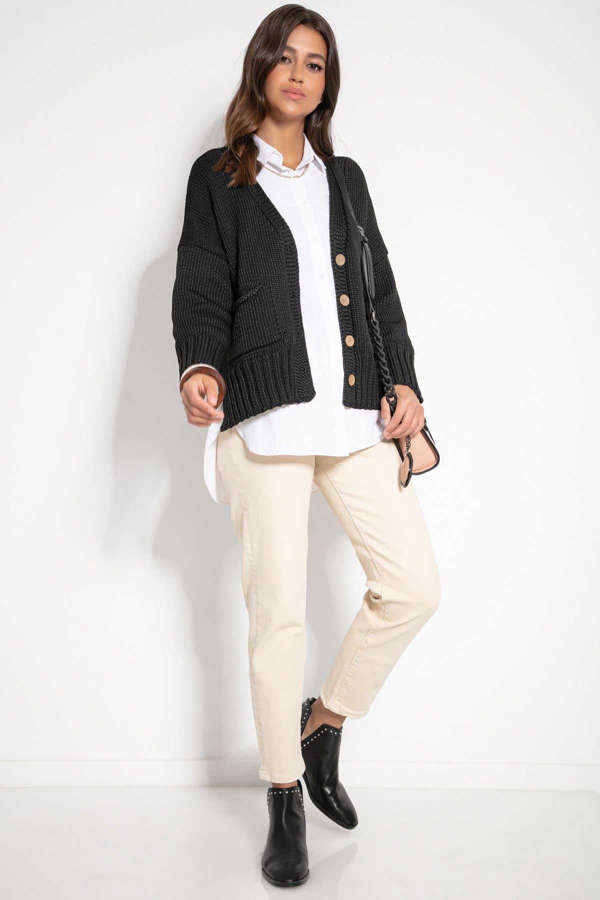 Kardigan z przędzy Recyklingowej czarny - 1