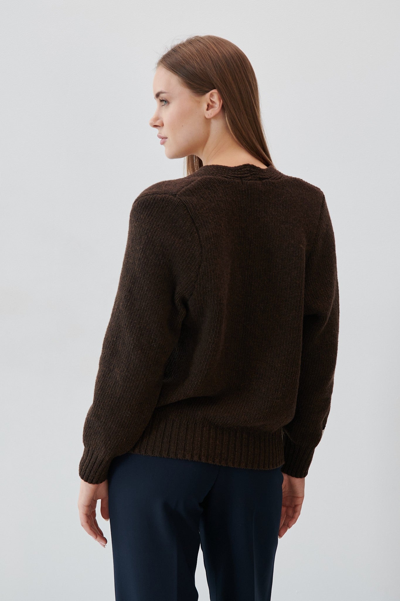 Kardigan z wełny merynos zapinany brąz brązowy - 9