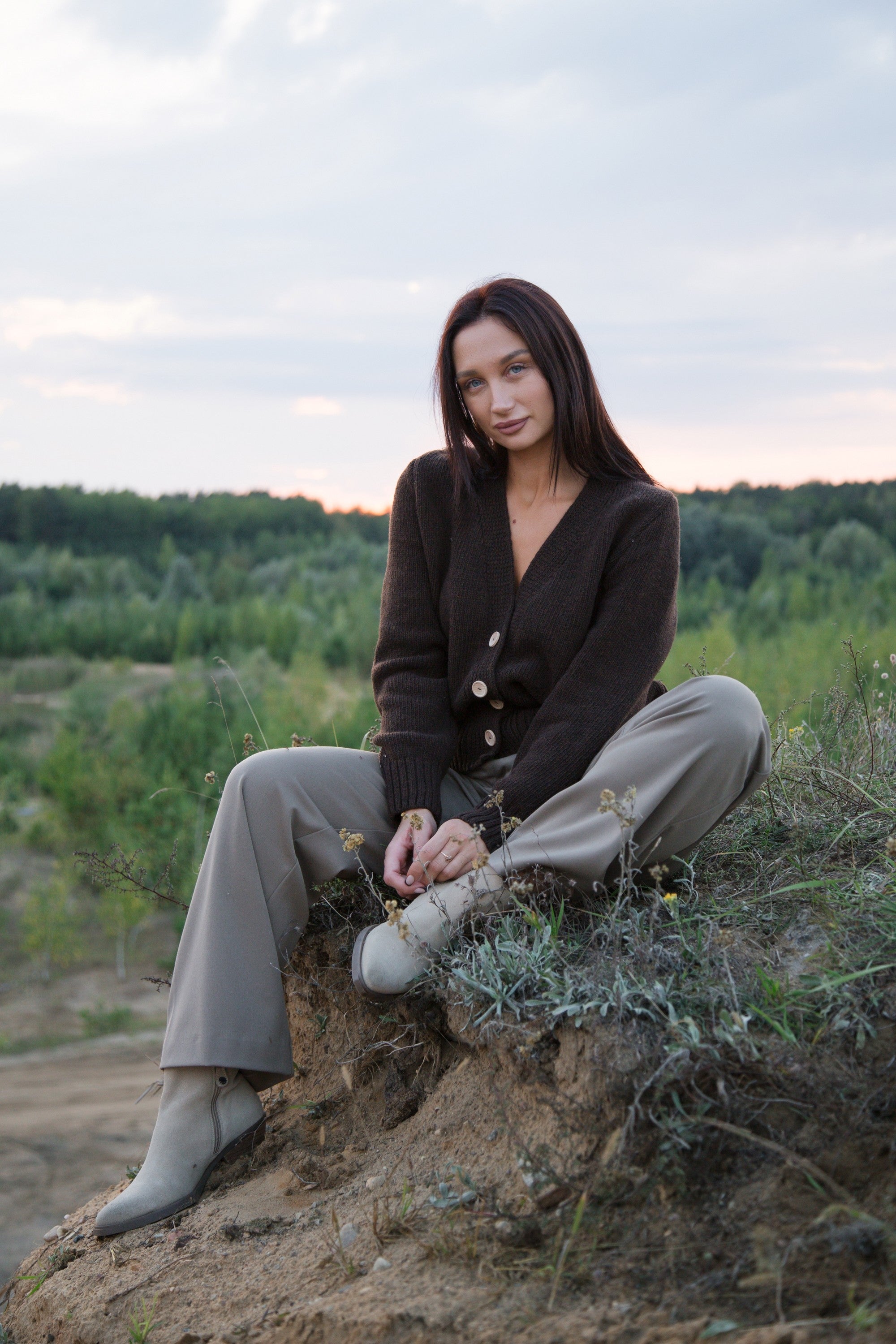 Kardigan z wełny merynos zapinany brąz brązowy - 3