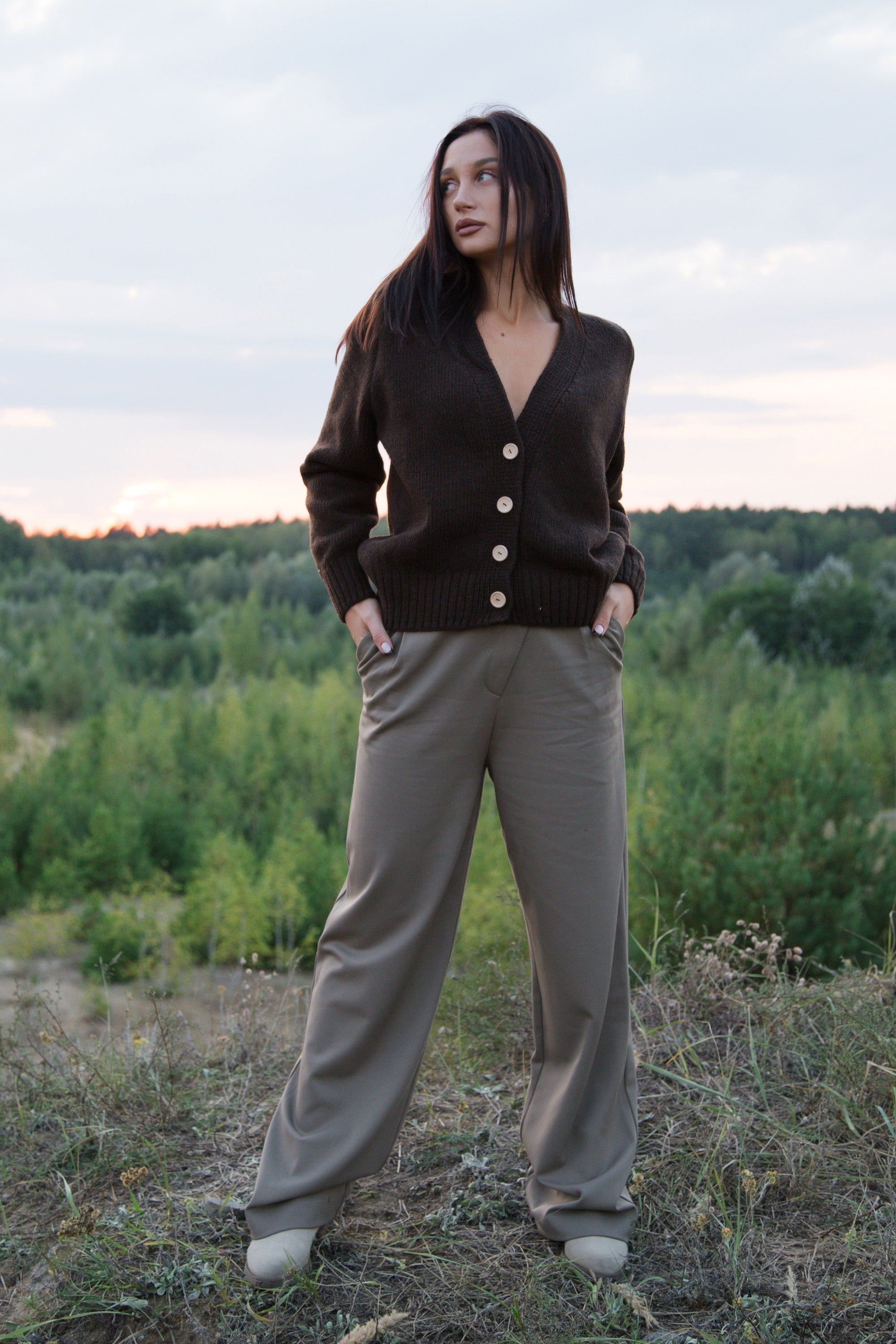 Kardigan z wełny merynos zapinany brąz brązowy - 7