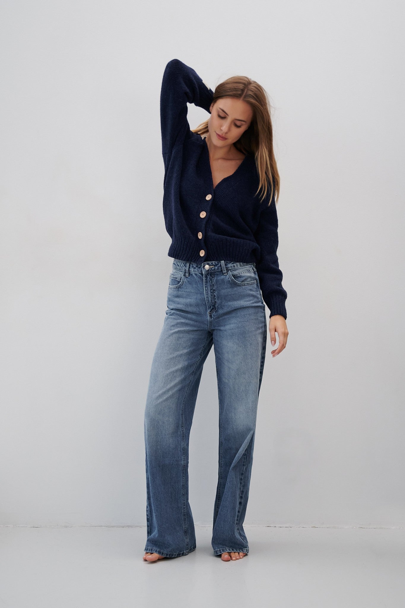 Kardigan z wełny merynos zapinany granat granatowy - 3