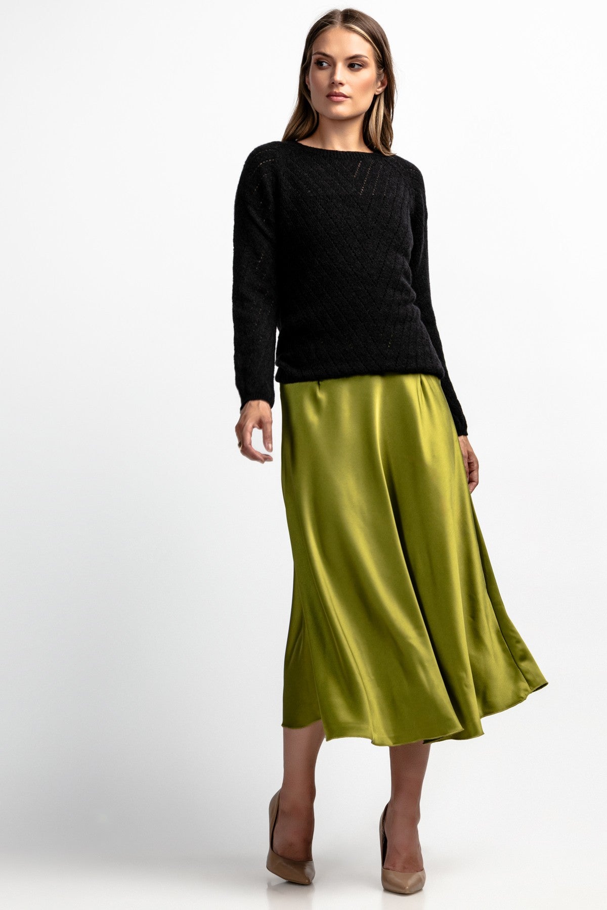 Klasyczny sweter z jedwabiu i wełny alpaki czarny - 2