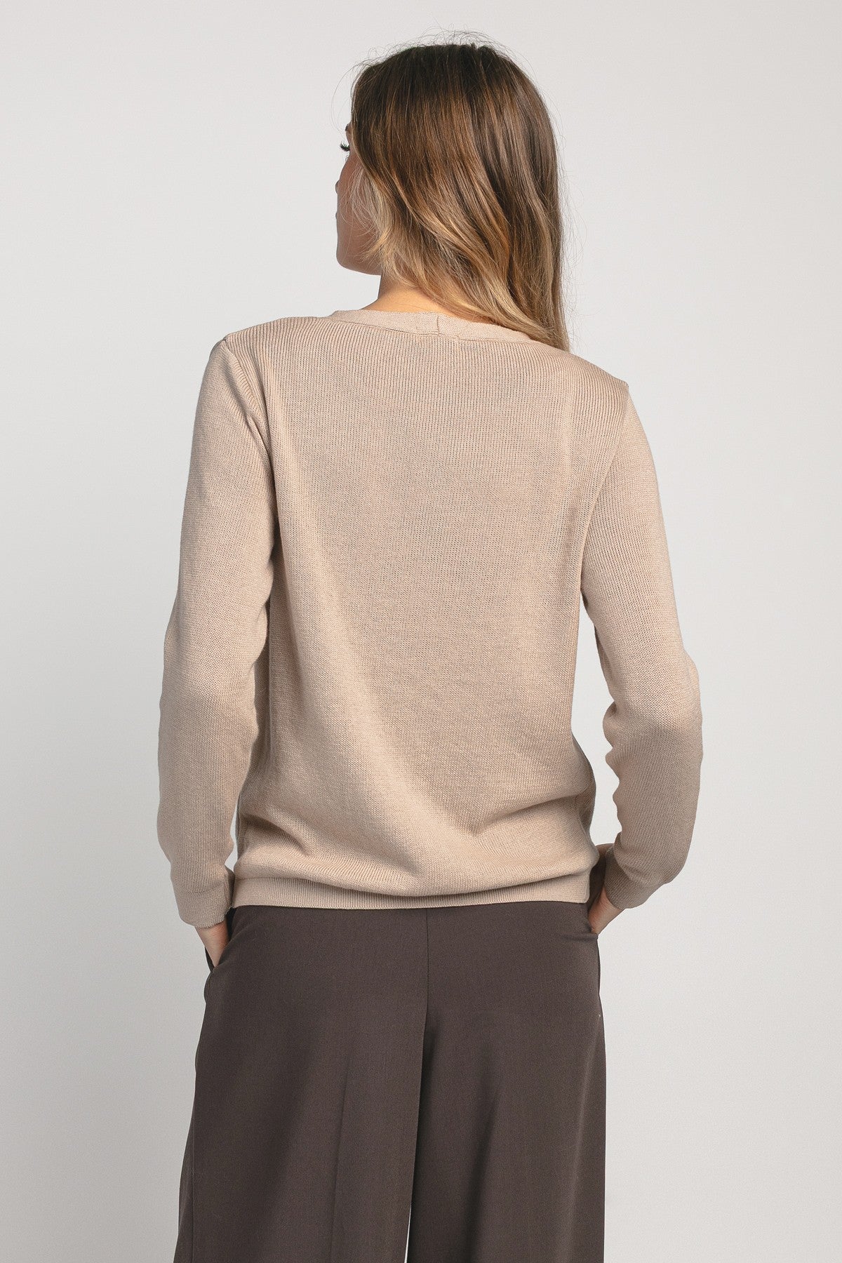 Klasyczny zapinany kardigan z bawełny organicznej i kaszmiru beżowy - 3