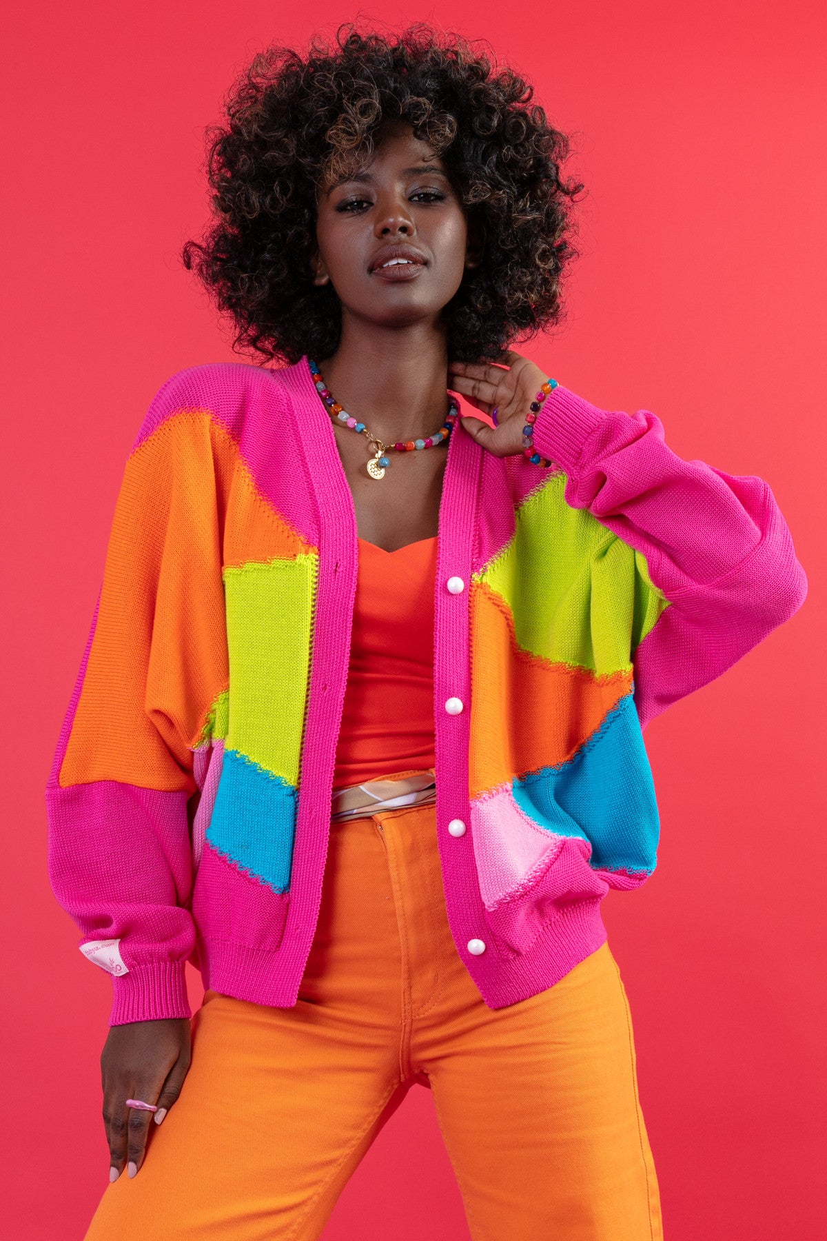 bawełniany kardigan o kroju oversize amarant różowy - 9