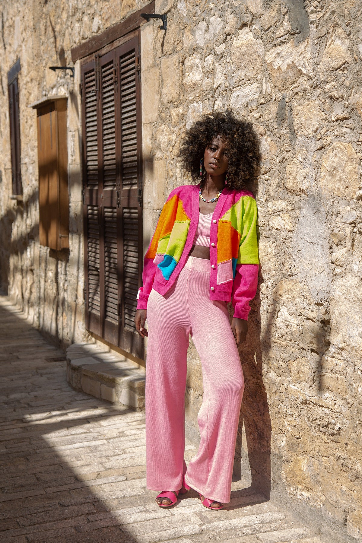 bawełniany kardigan o kroju oversize amarant różowy - 7