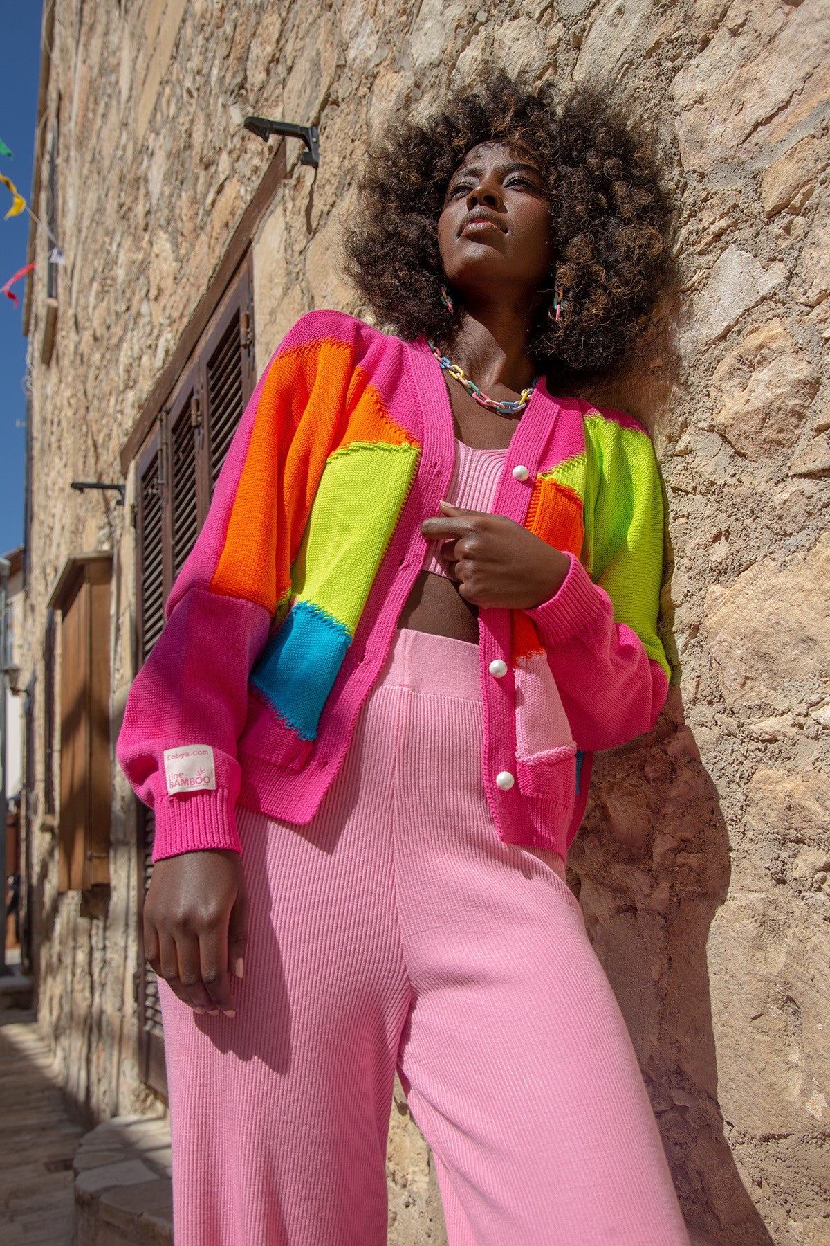 bawełniany kardigan o kroju oversize amarant różowy - 1