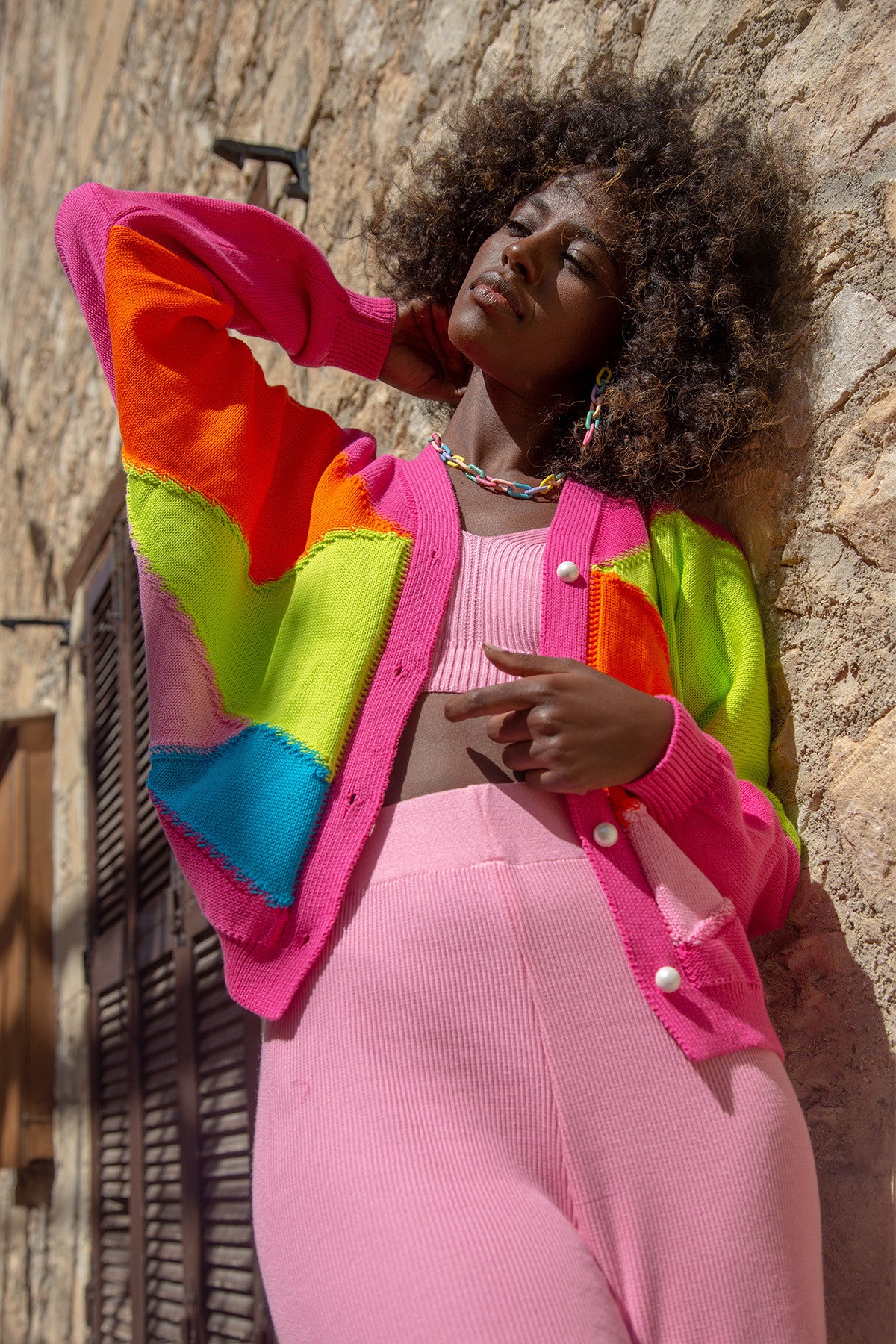 bawełniany kardigan o kroju oversize amarant różowy - 2