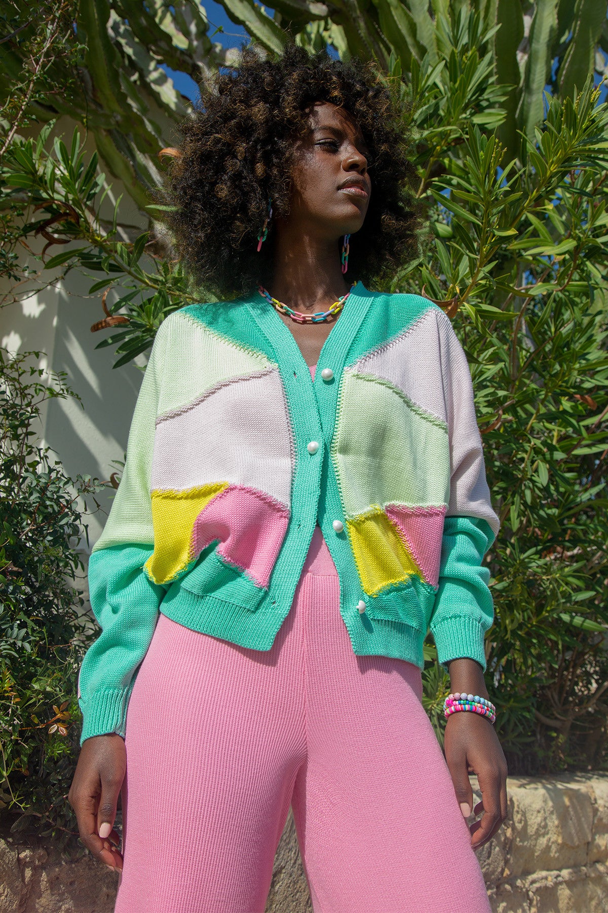 bawełniany kardigan o kroju oversize mięta miętowy - 6