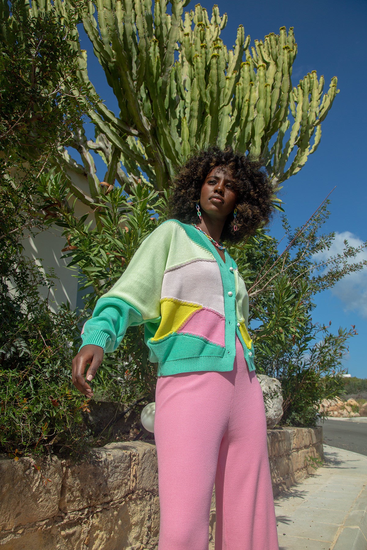 bawełniany kardigan o kroju oversize mięta miętowy - 2