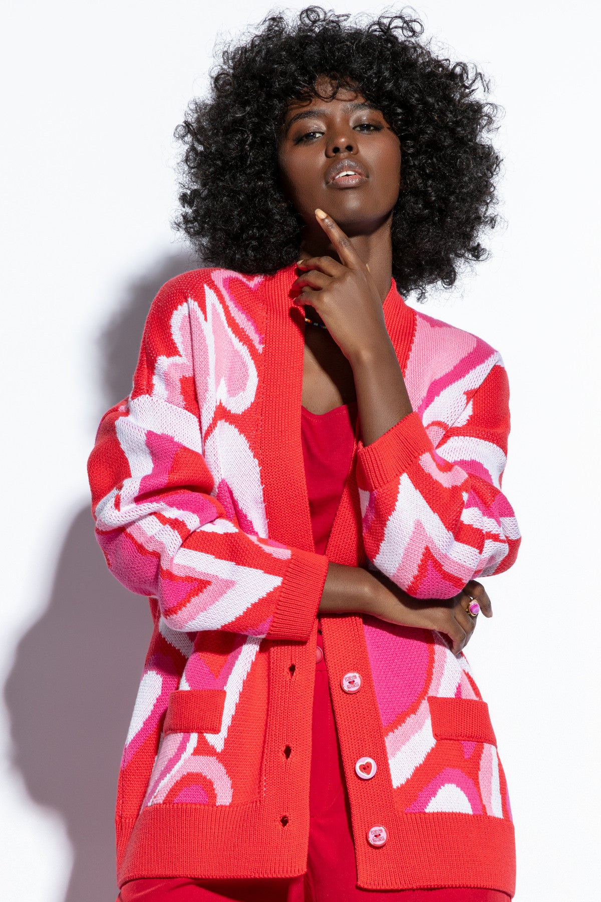 bawełniany kardigan serca czerwony - 1