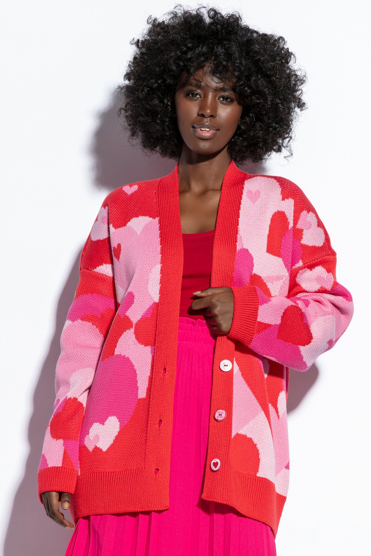 bawełniany kardigan serca czerwony - 2