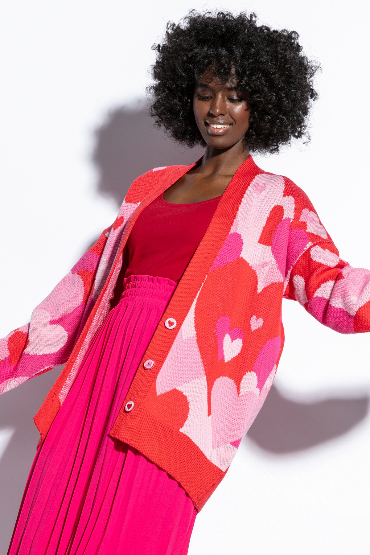 bawełniany kardigan serca czerwony - 1