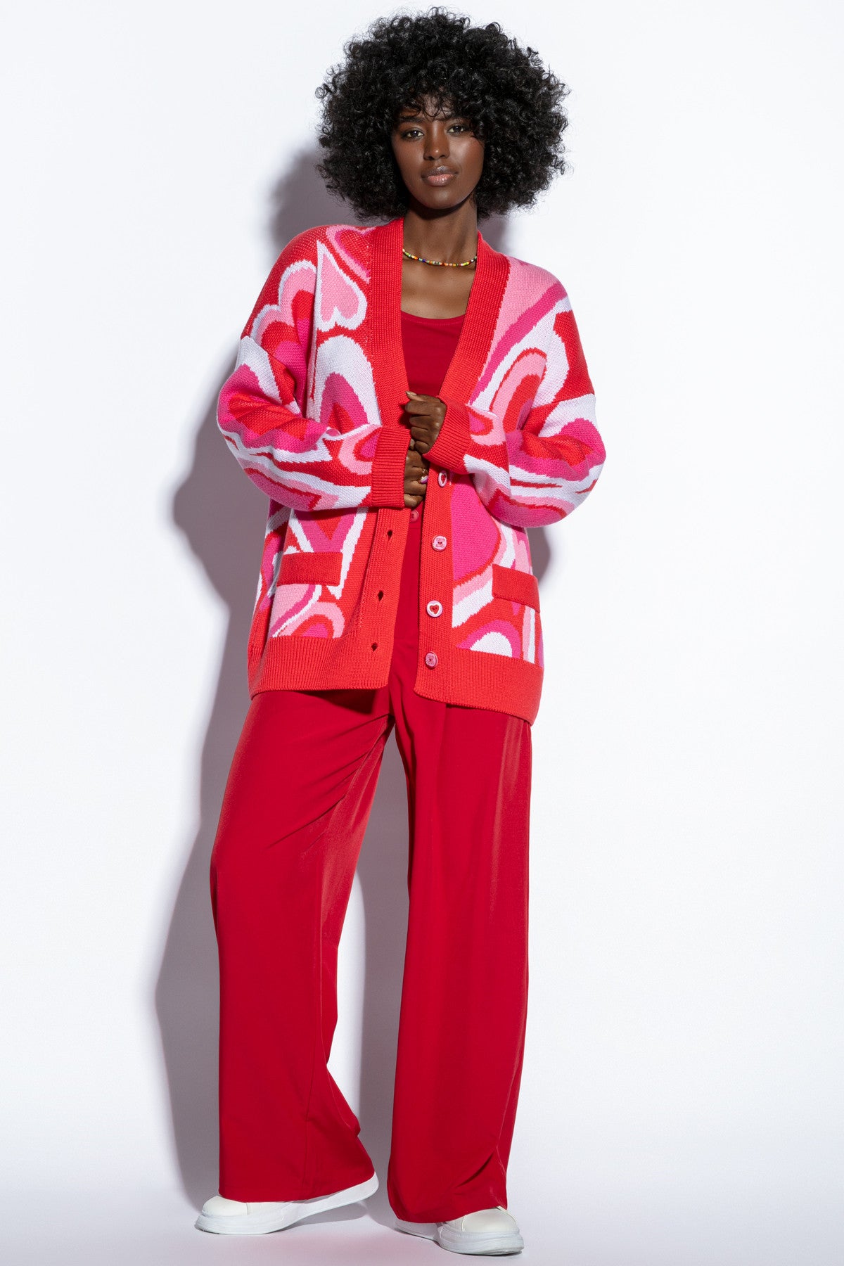 bawełniany kardigan serca czerwony - 6