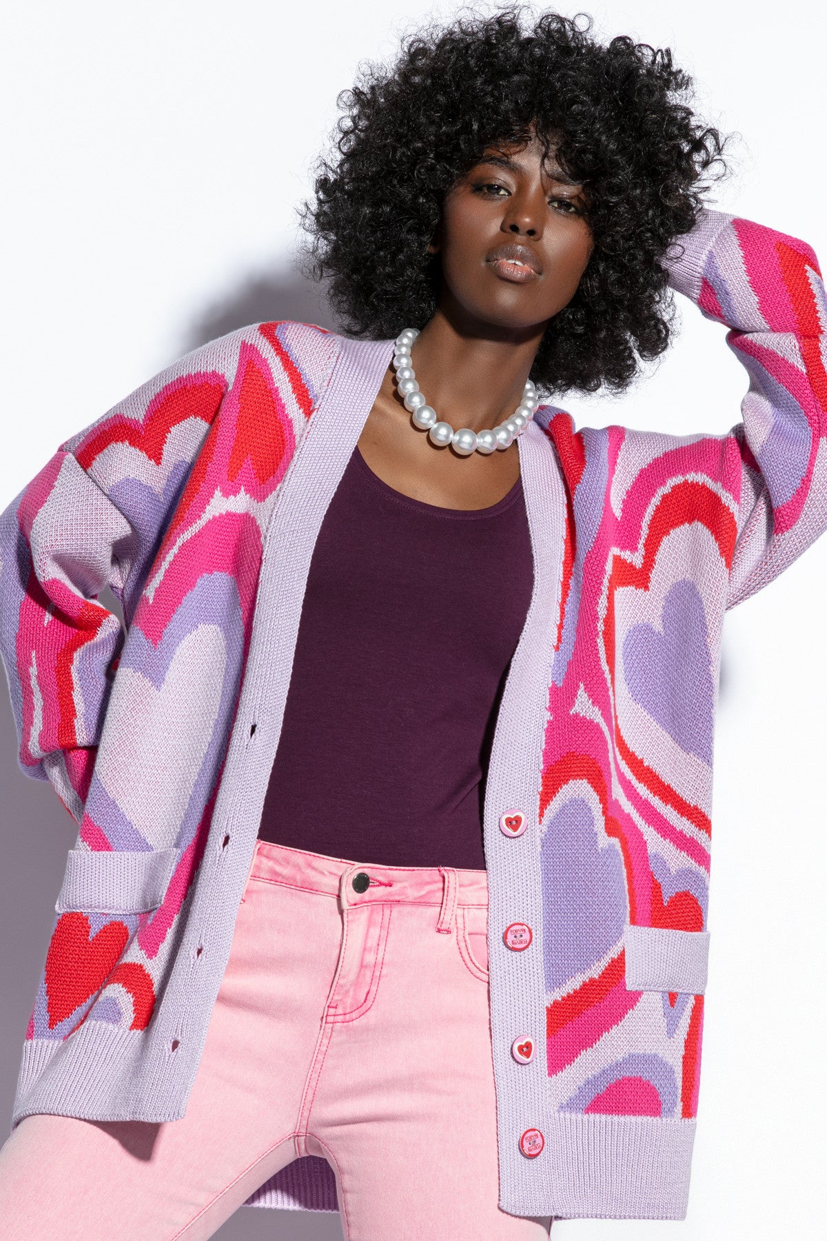 bawełniany kardigan serca fioletowy - 3