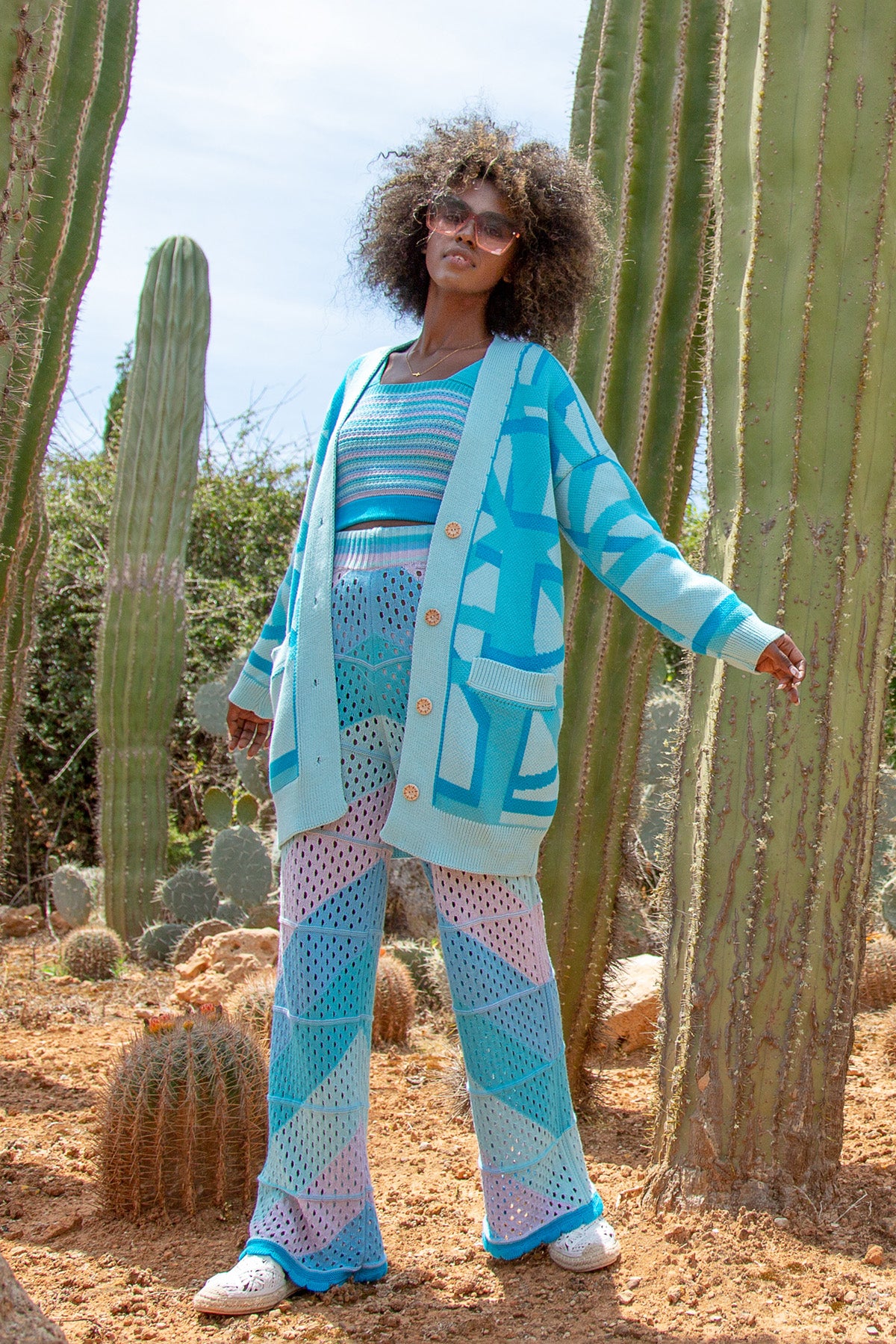 bawełniany kardigan z kieszeniami niebieski - 4