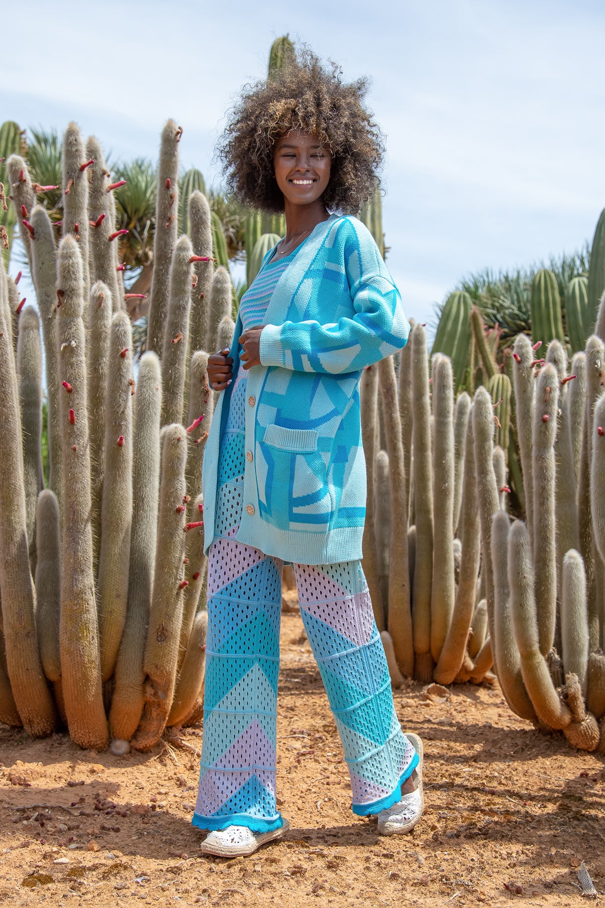 bawełniany kardigan z kieszeniami niebieski - 2