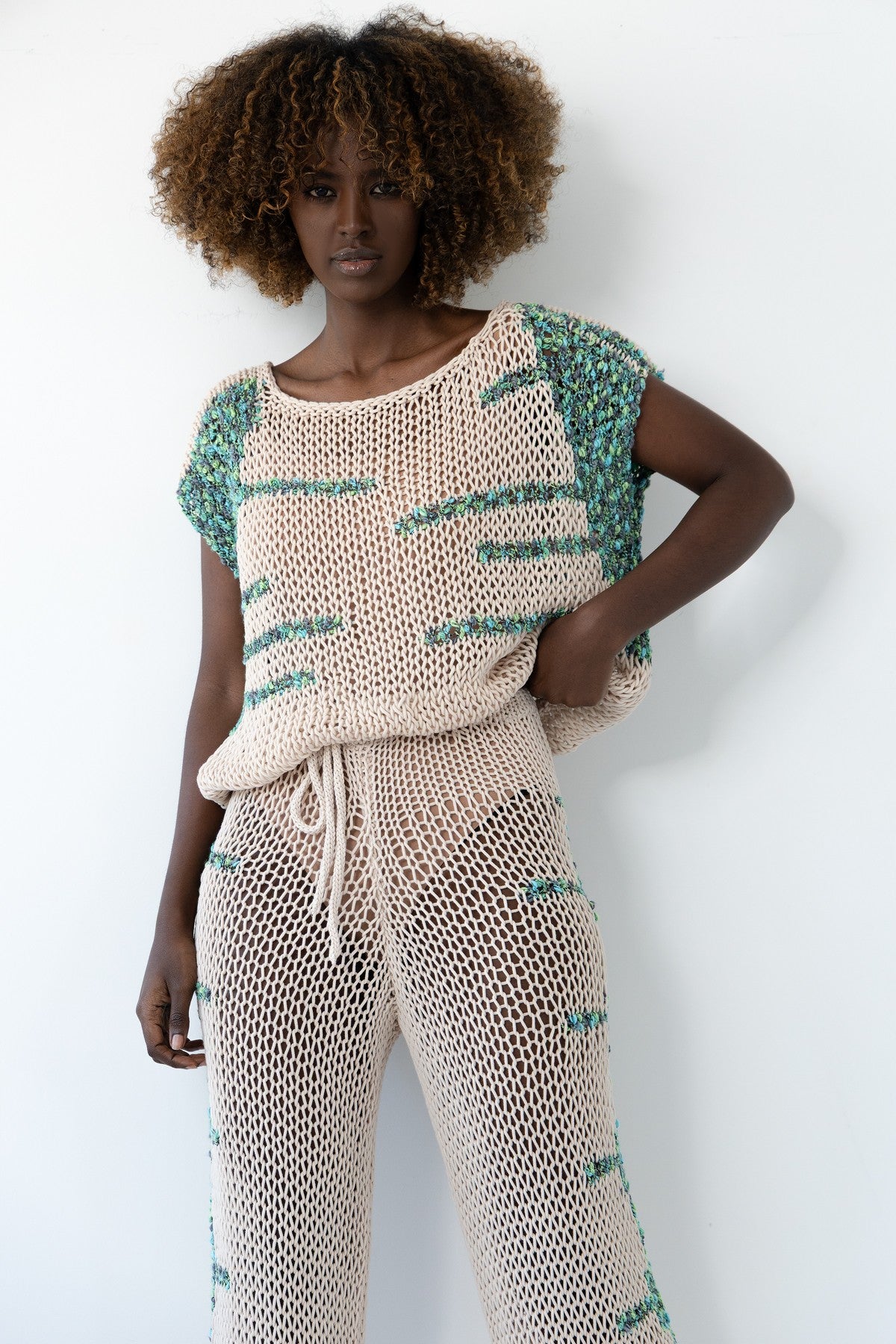 komplet bluzka i spodnie beżowy - 2