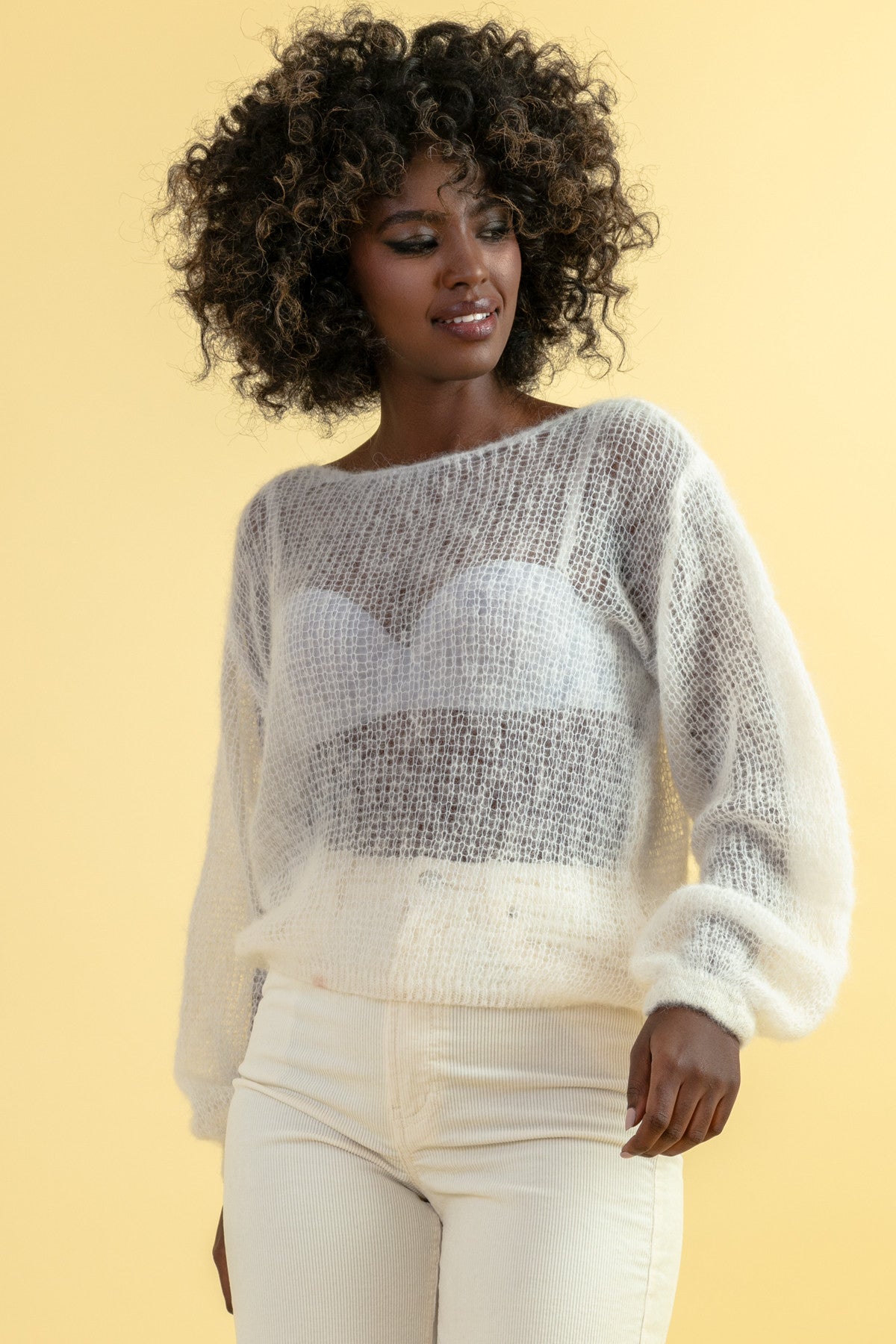 Lekki sweter z wełny alpaki ecru - 5