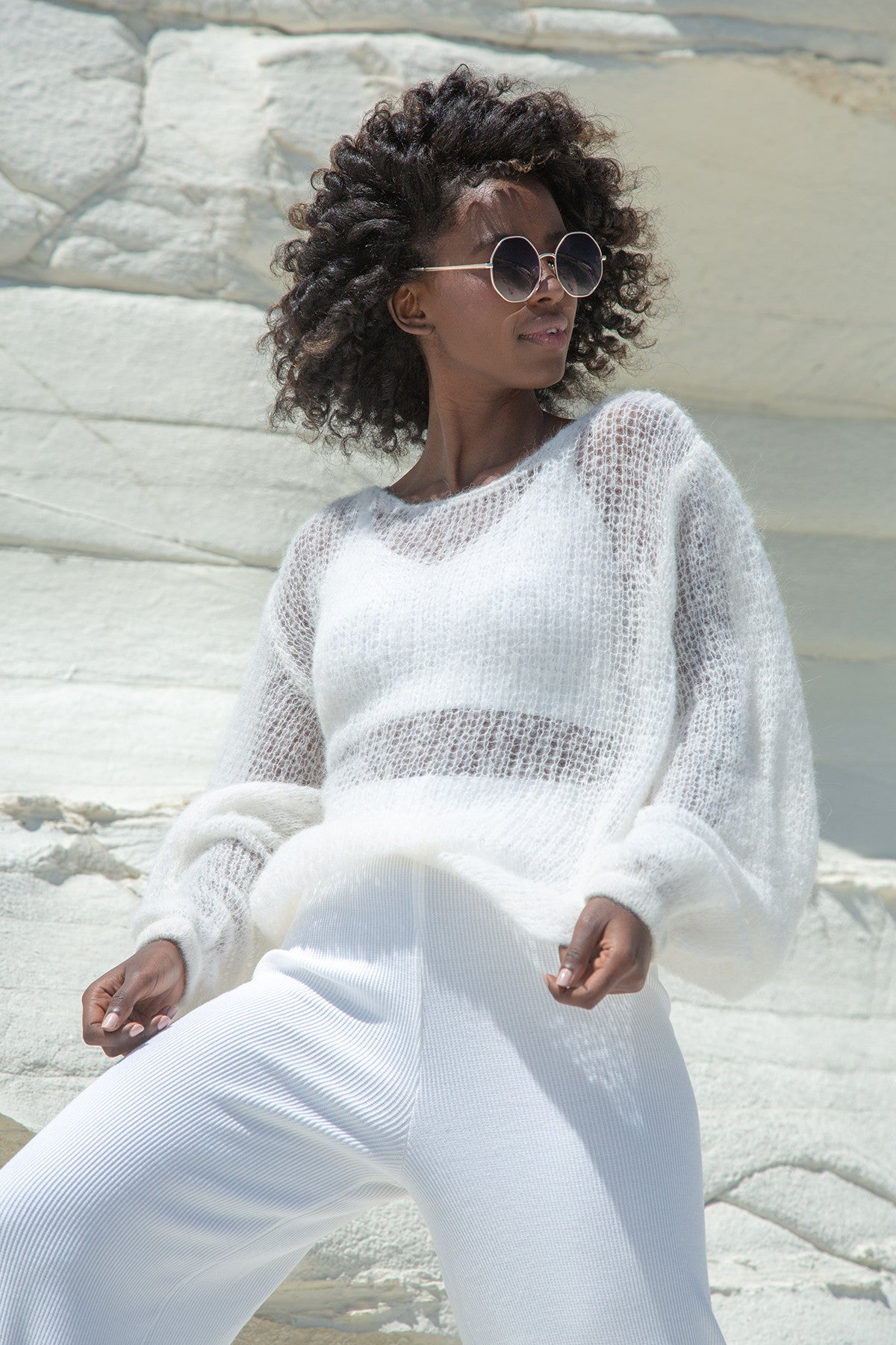 Lekki sweter z wełny alpaki ecru - 1