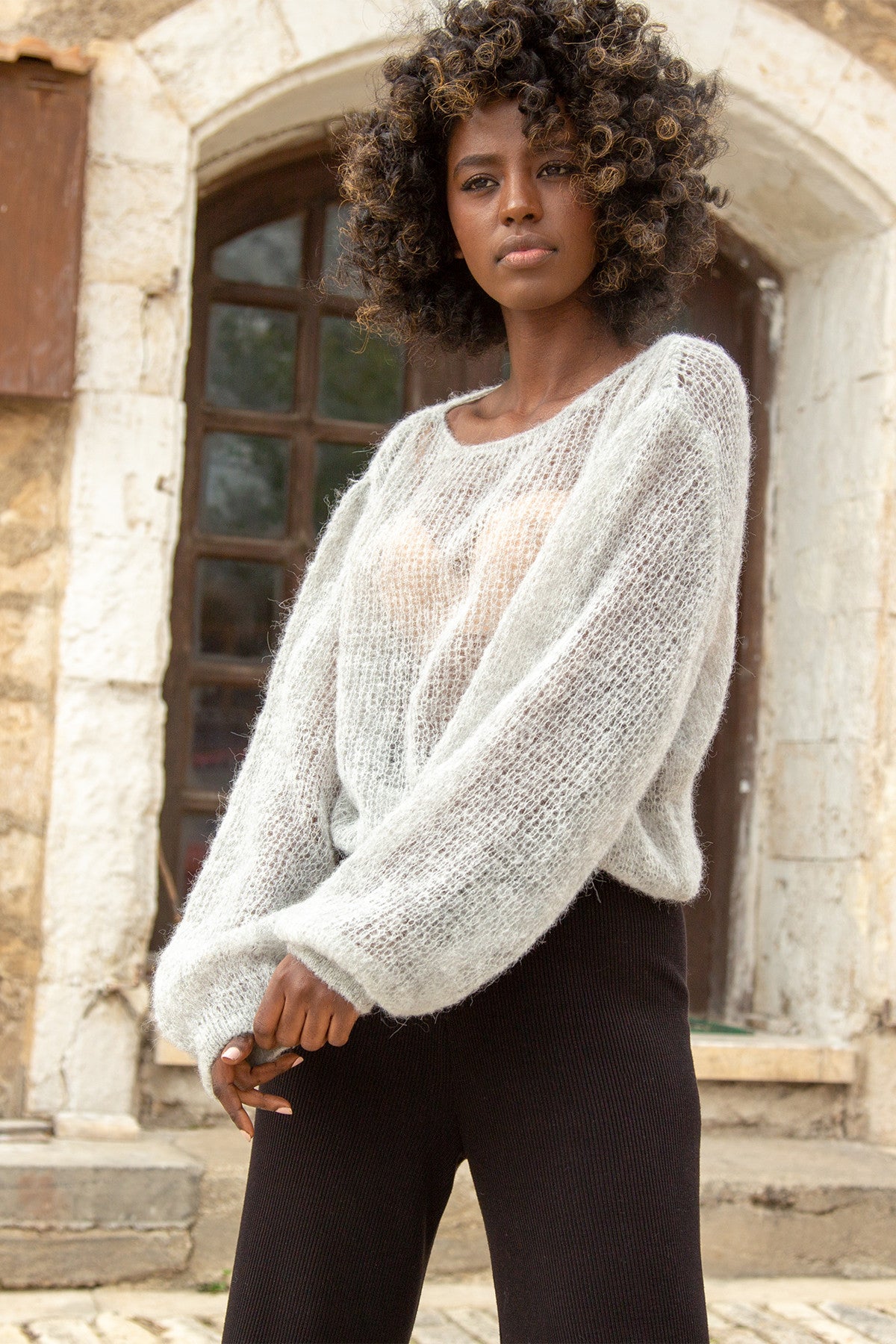 Lekki sweter z wełny alpaki szary - 1