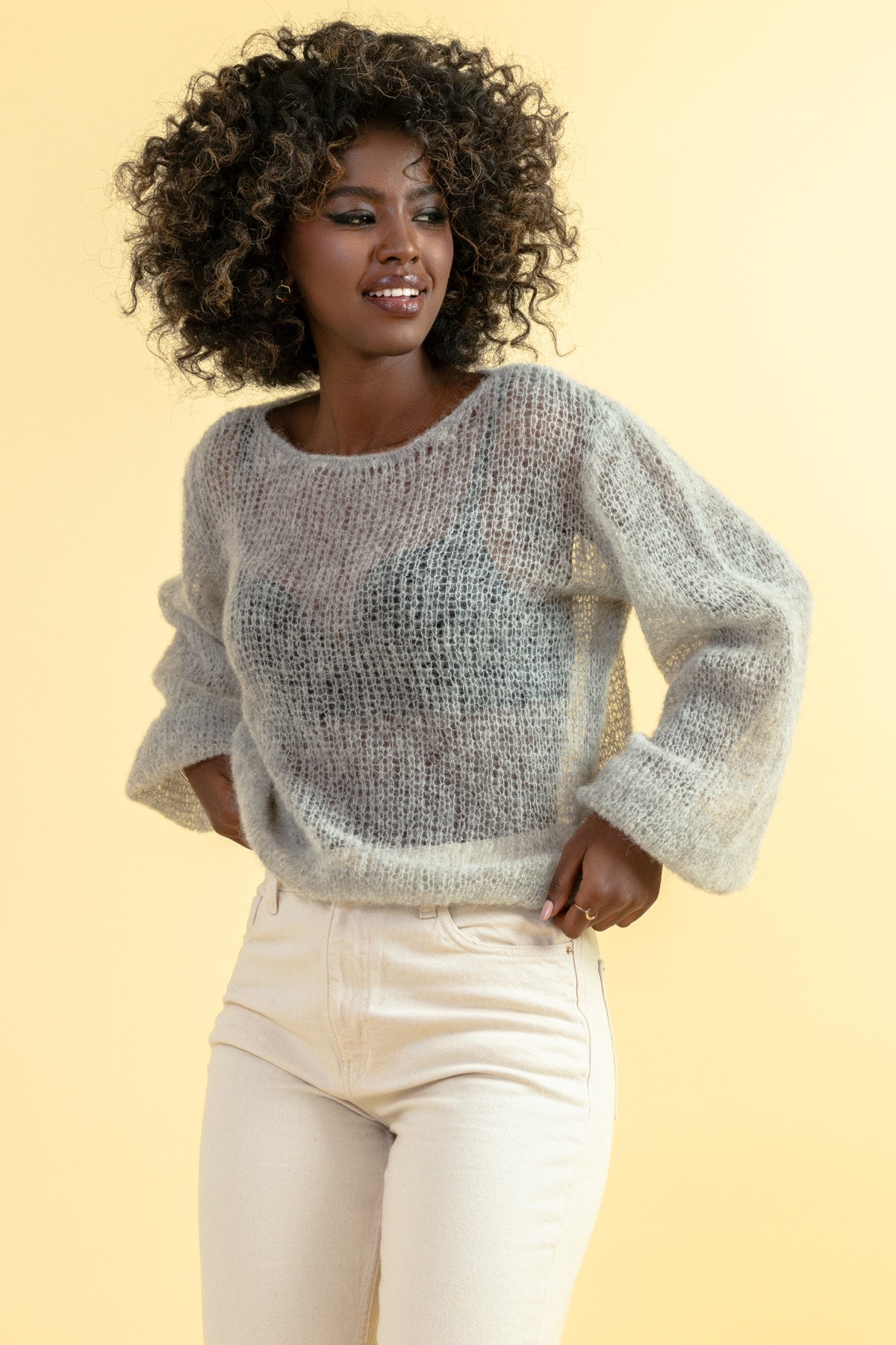 Lekki sweter z wełny alpaki szary - 6