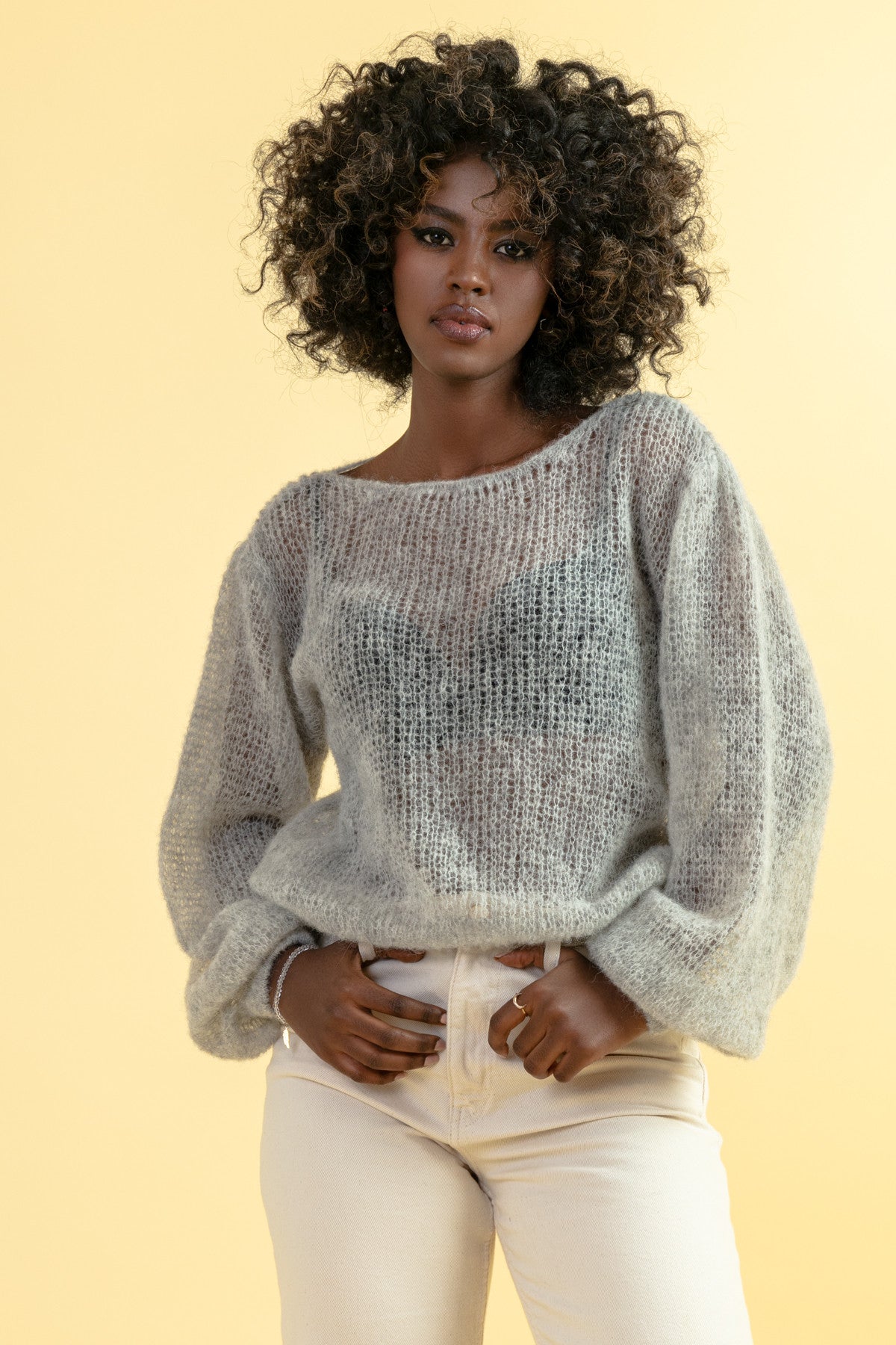 Lekki sweter z wełny alpaki szary - 5