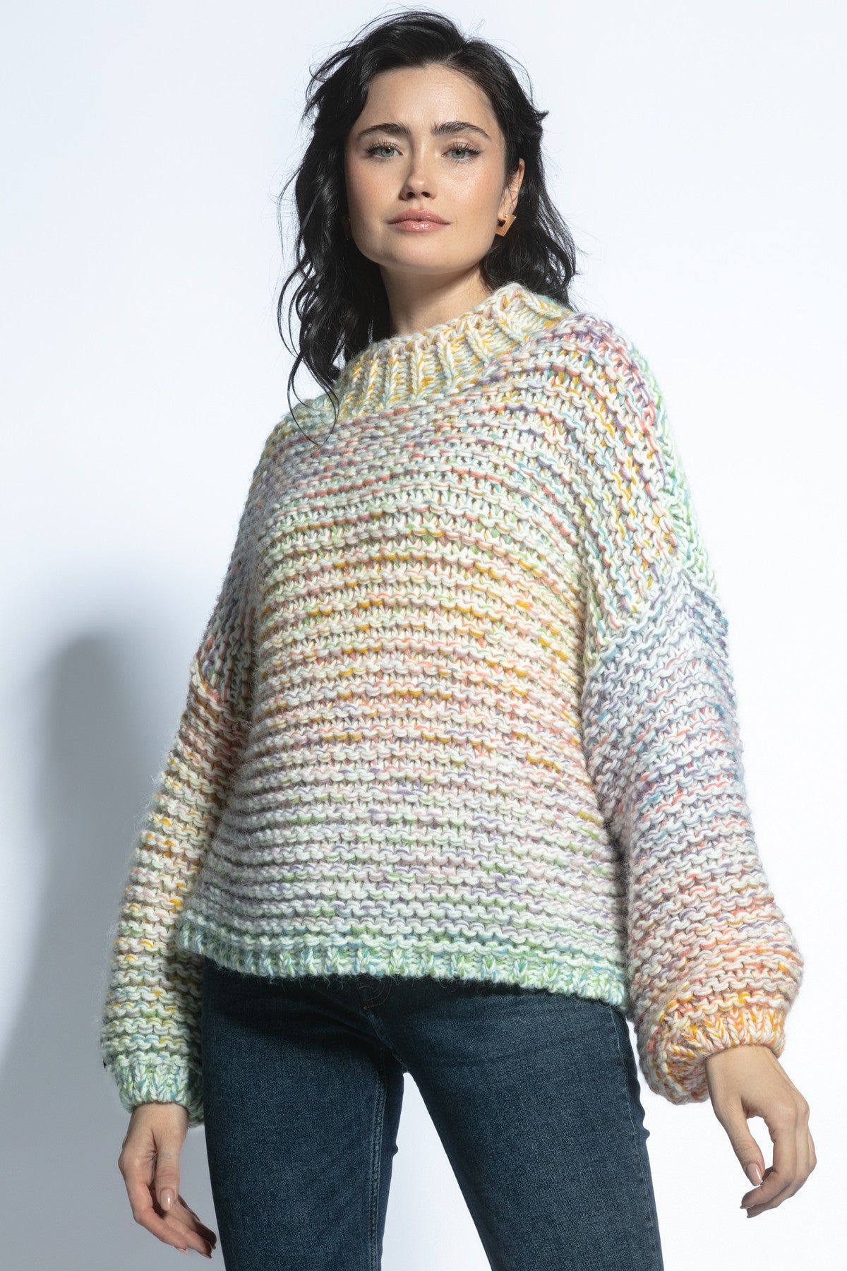 Multikolorowy sweter o grubym splocie Chunky Knit zielony - 2