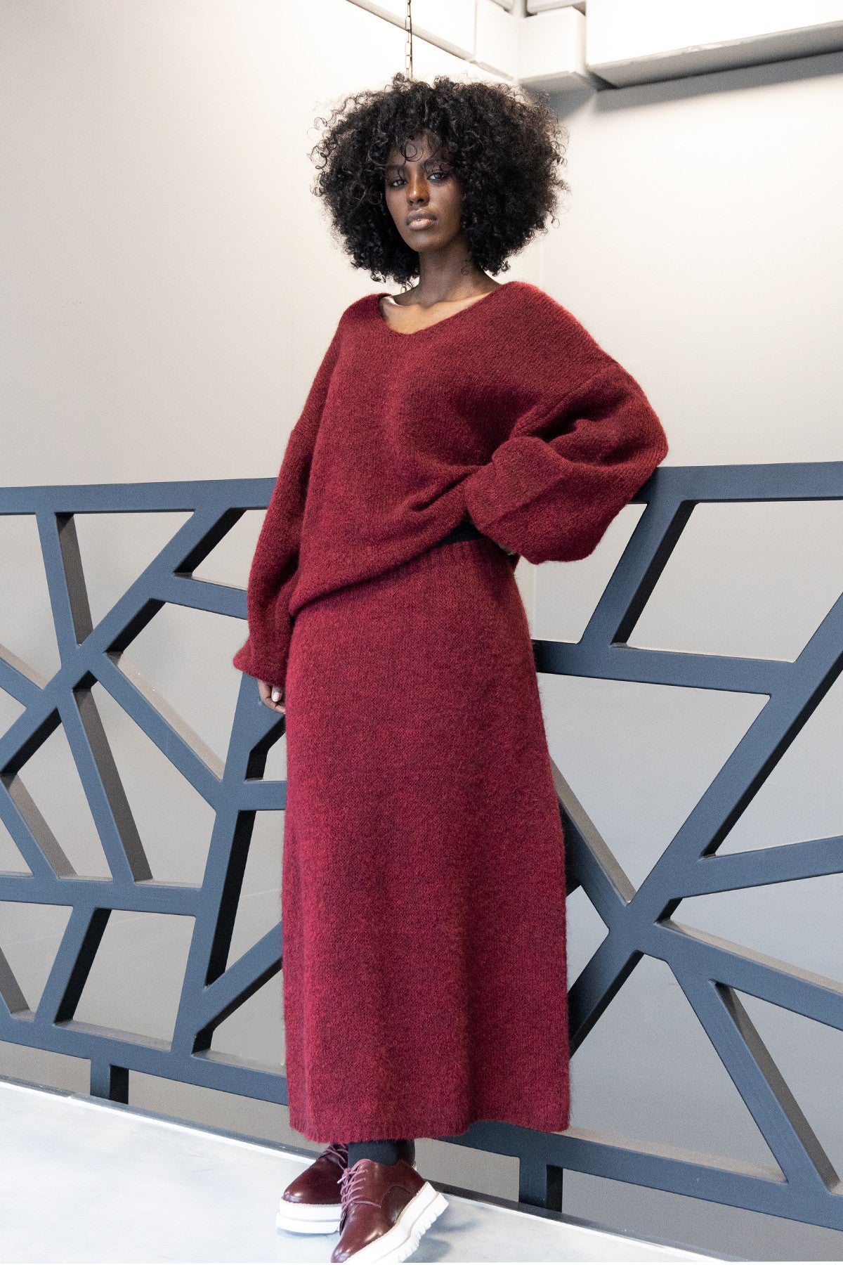 Spódnica z wełny bordowy - 2