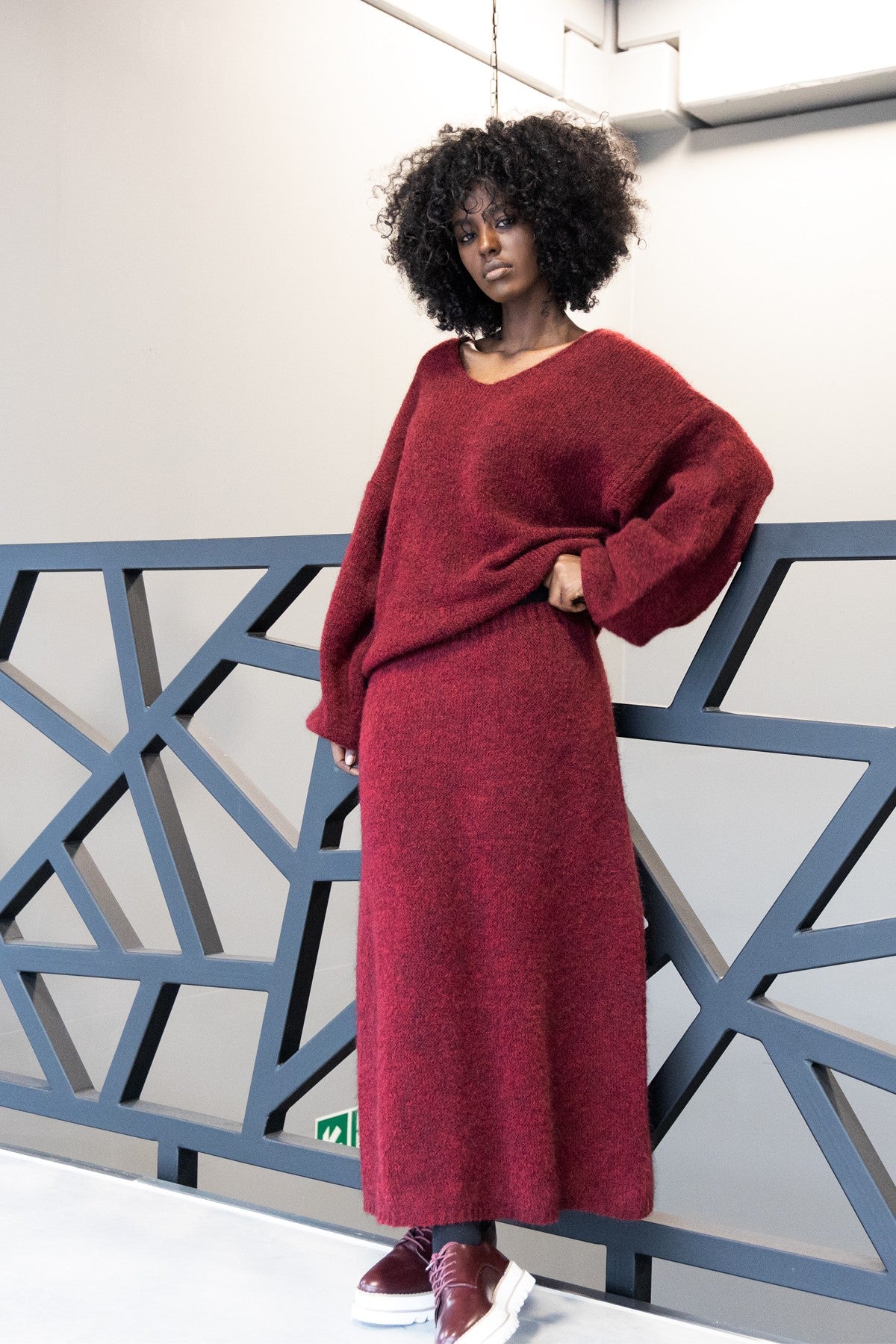 Spódnica z wełny bordowy - 3