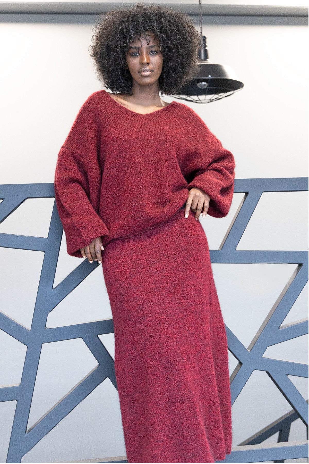 Spódnica z wełny bordowy - 5