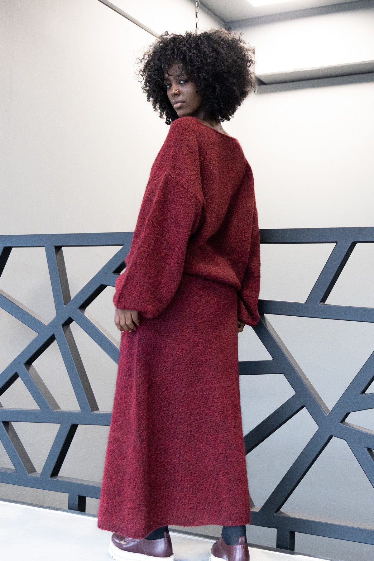 Spódnica z wełny bordowy - 4