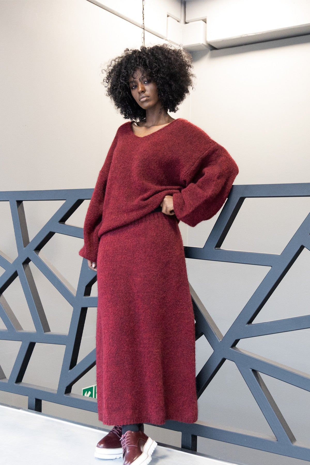 Spódnica z wełny bordowy - 1