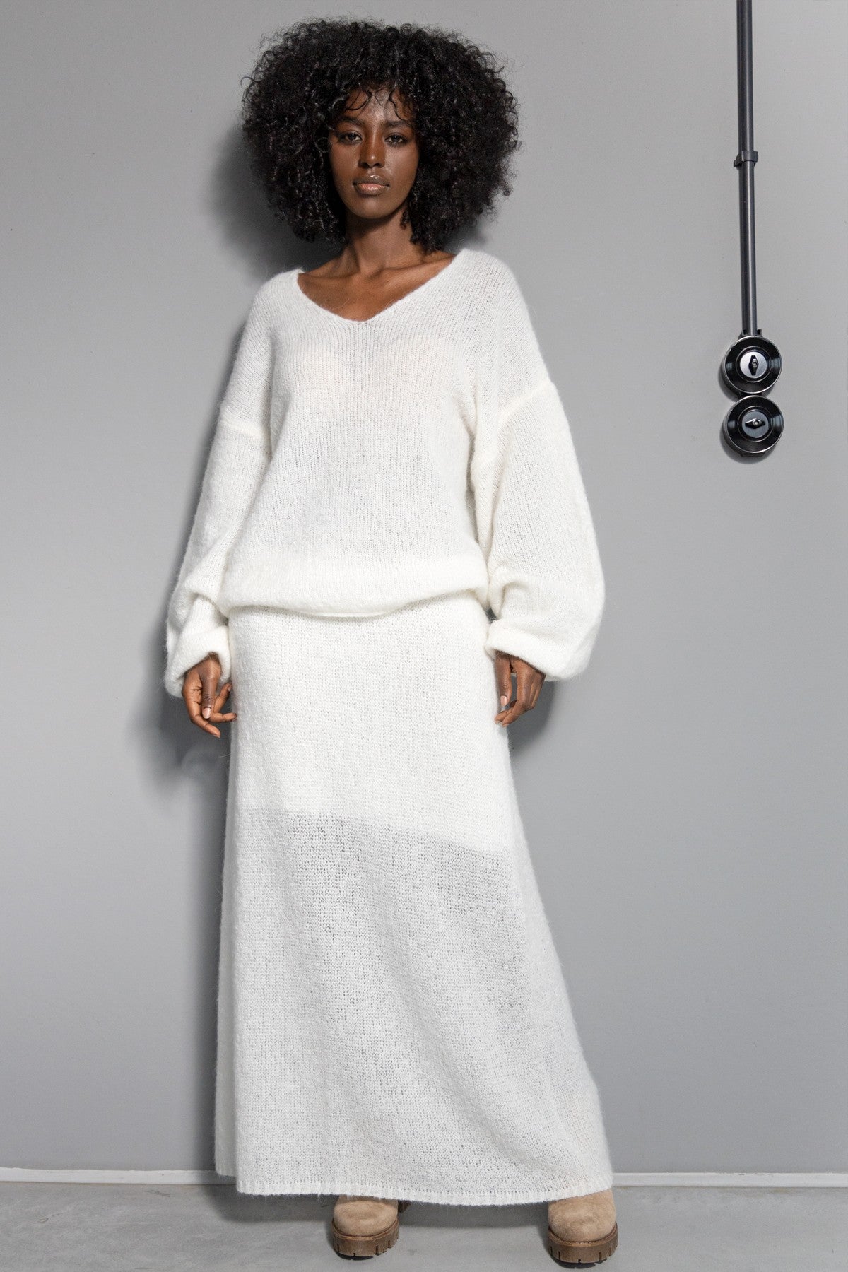 Spódnica z wełny ecru - 5