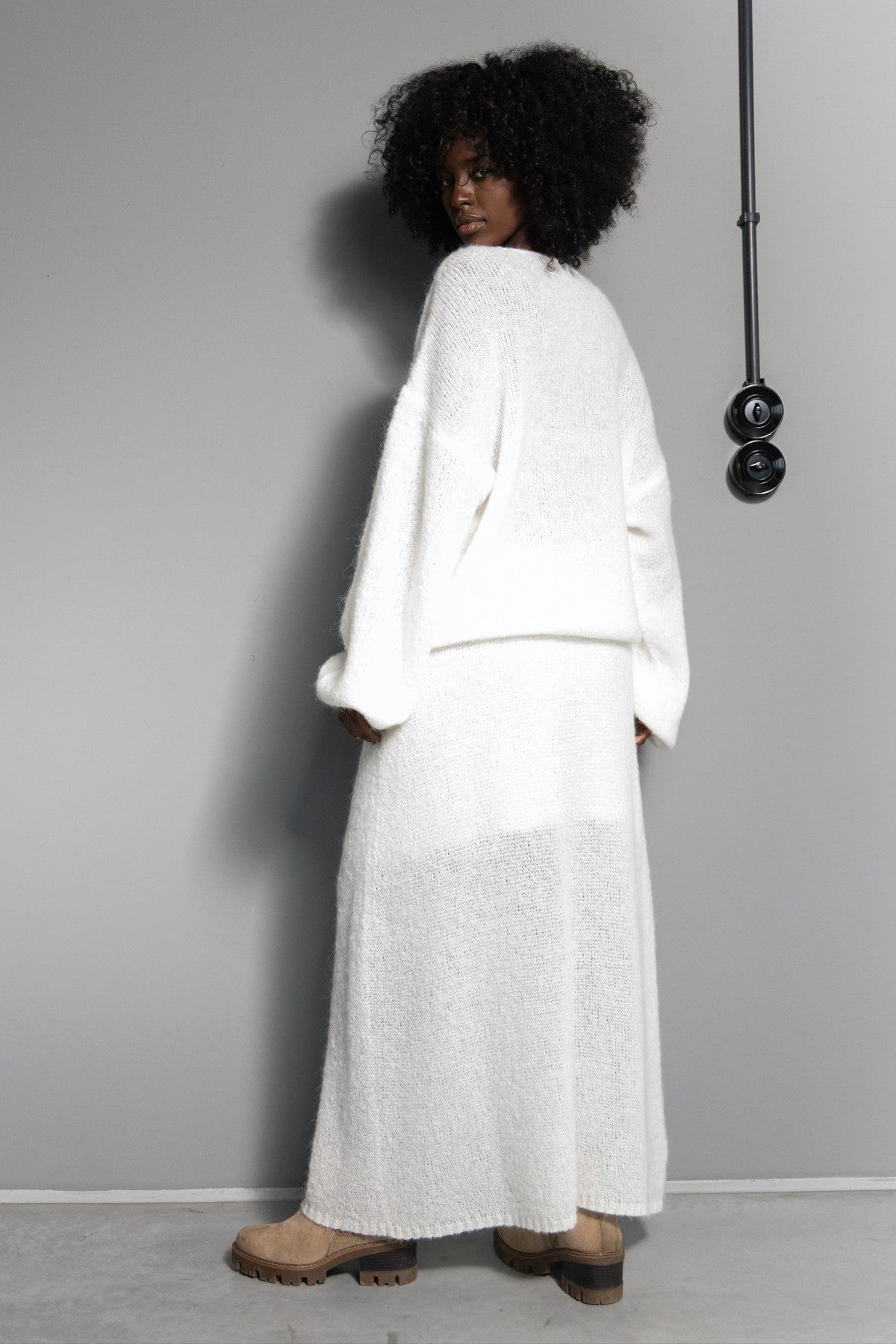 Spódnica z wełny ecru - 7