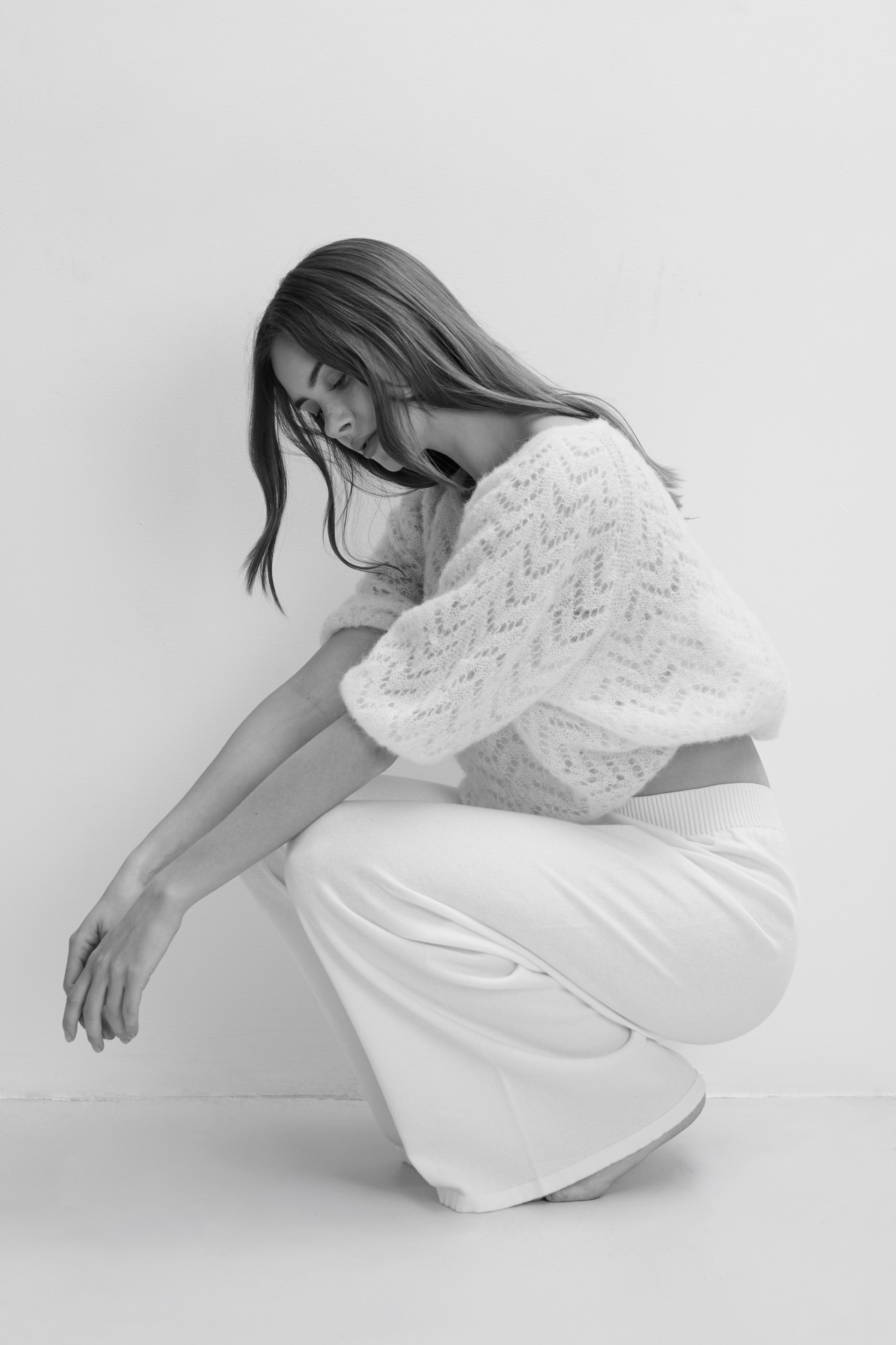 Spodnie z bawełny organicznej i kaszmiru Cashmere Ease ecru