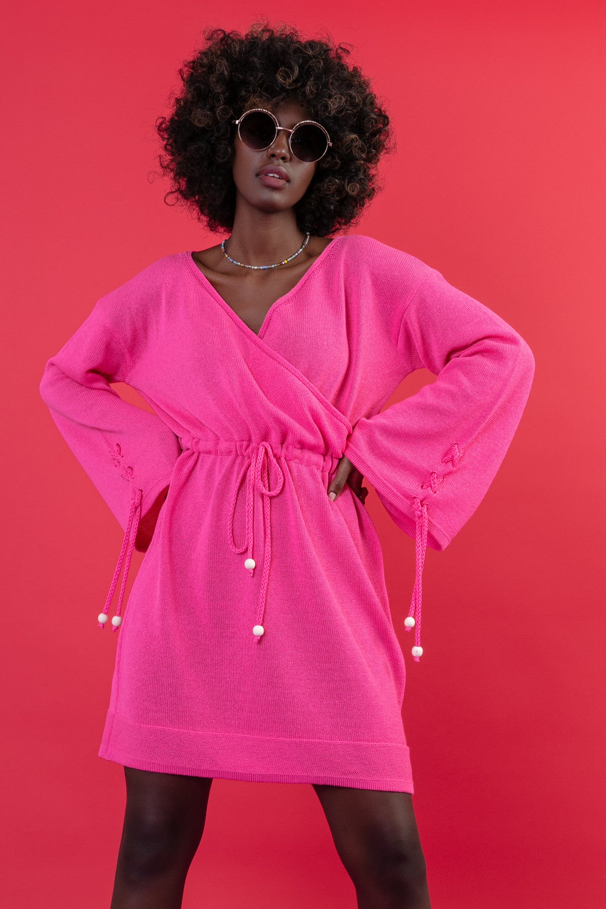 Sukienka kopertowa w stylu boho amarant różowy - 3