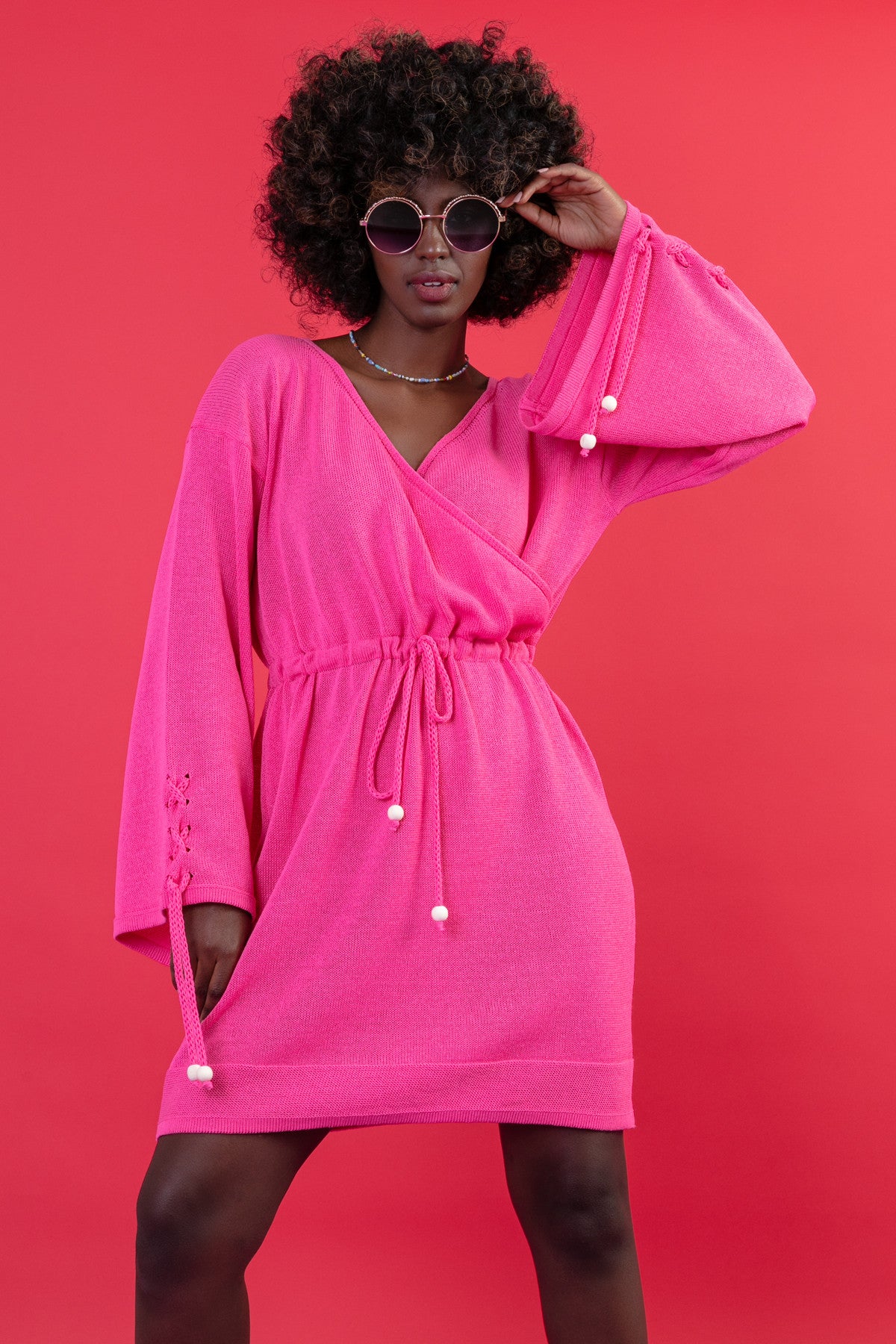 Sukienka kopertowa w stylu boho amarant różowy - 8