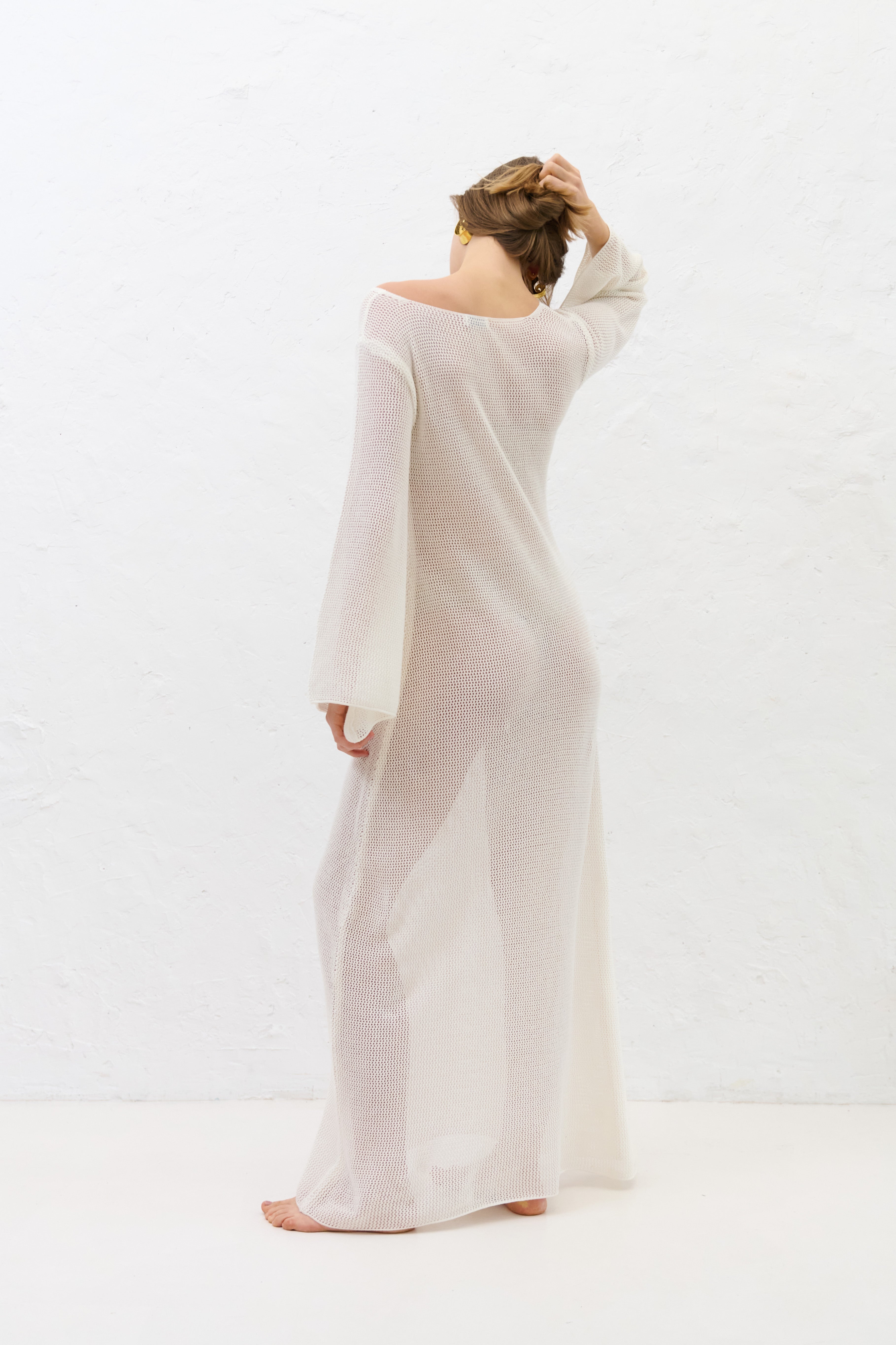 Długa letnia sukienka z bawełny organicznej i kaszmiru Sablé ecru