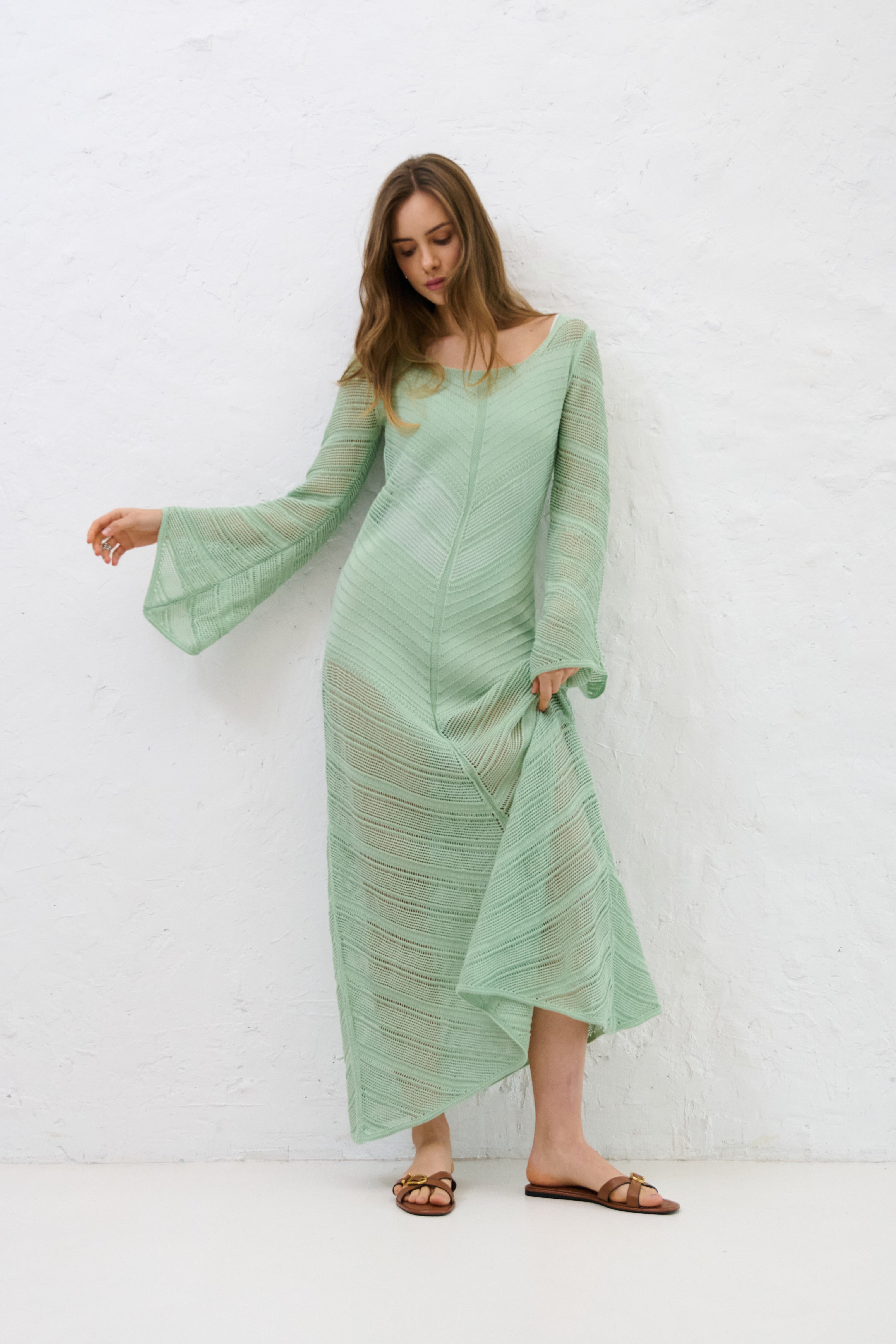 Długa letnia sukienka Cotton Mirage pistacjowy