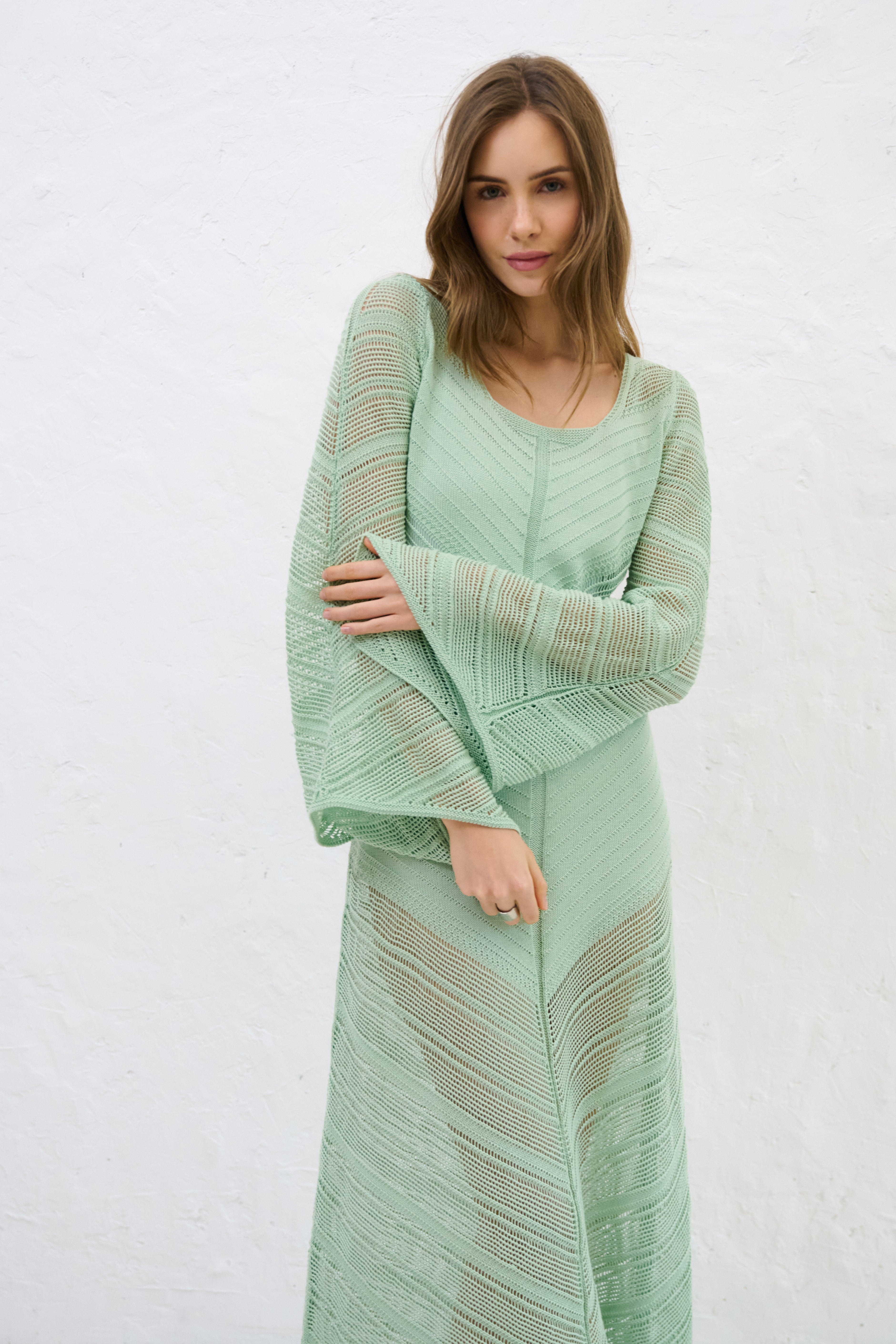 Długa letnia sukienka Cotton Mirage pistacjowy