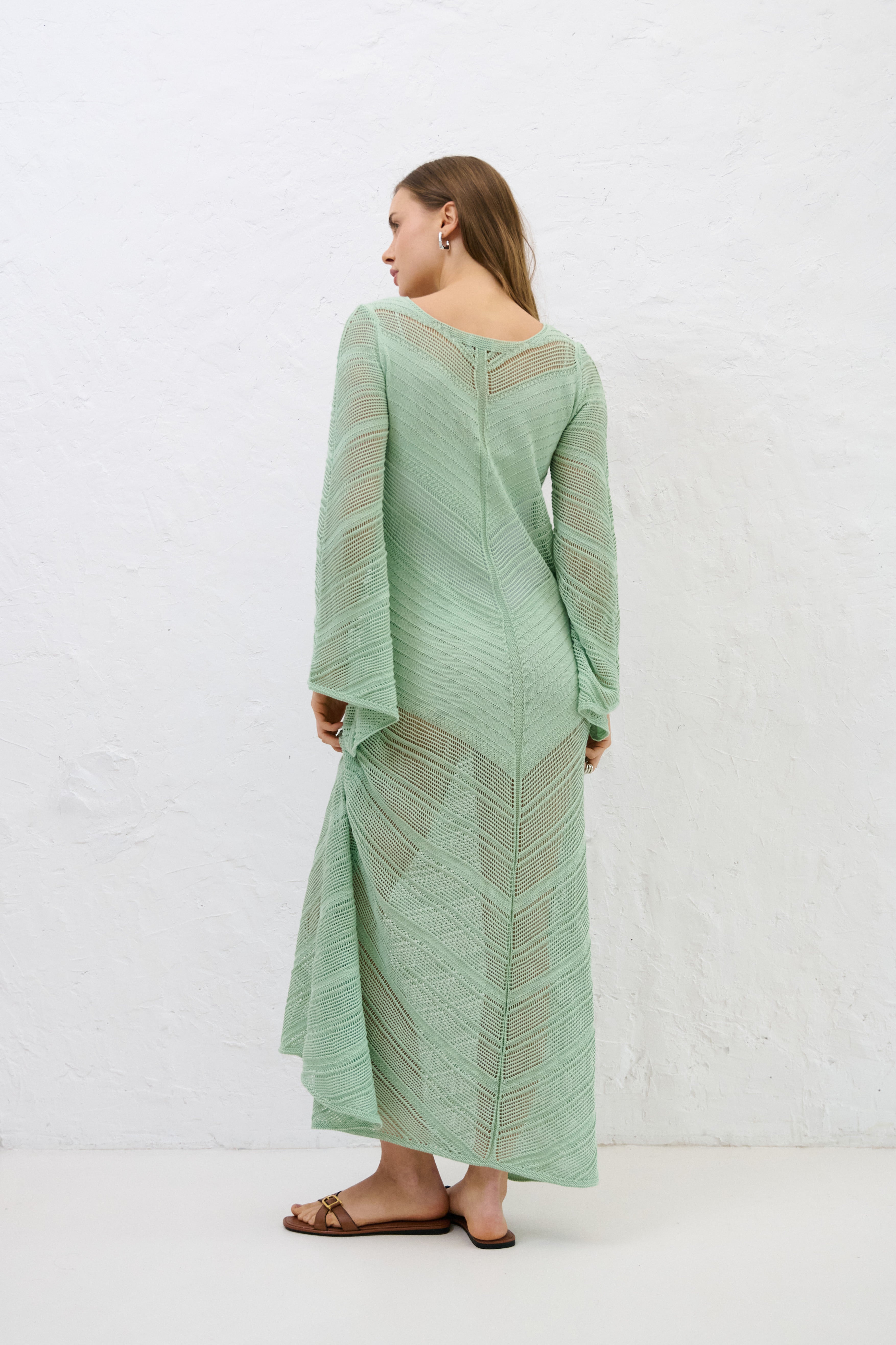 Długa letnia sukienka Cotton Mirage pistacjowy