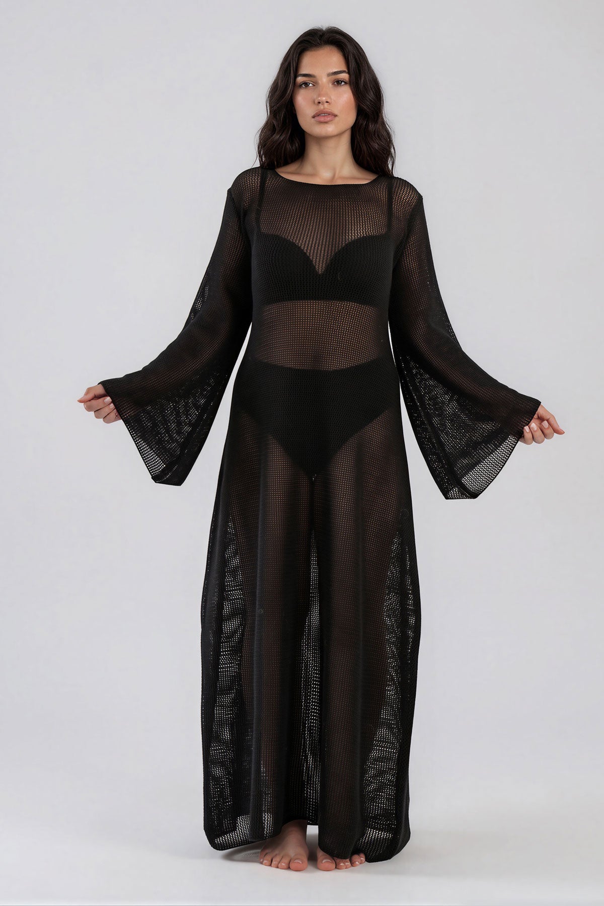 Sablé ecru langes Sommerkleid aus Bio-Baumwolle und Kaschmir