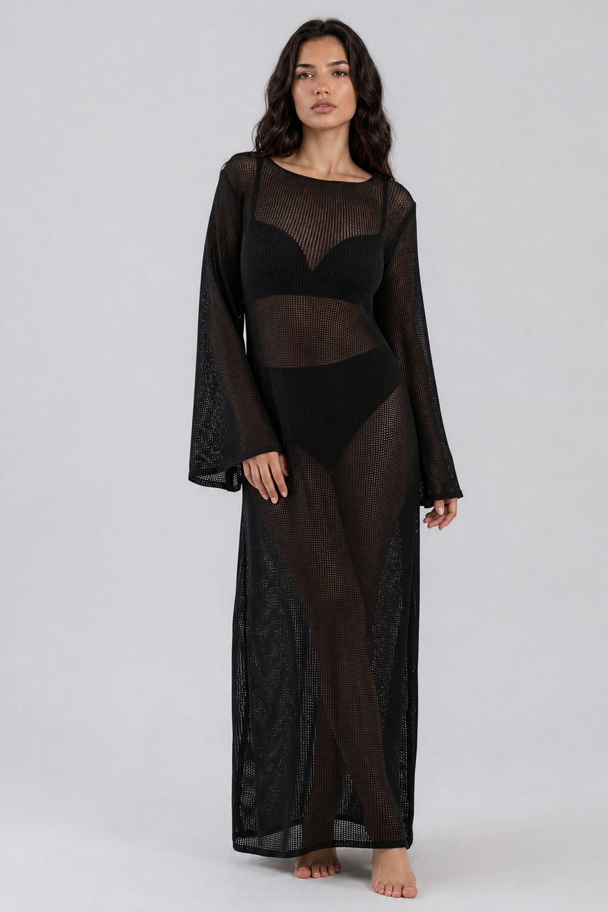 Sablé ecru langes Sommerkleid aus Bio-Baumwolle und Kaschmir