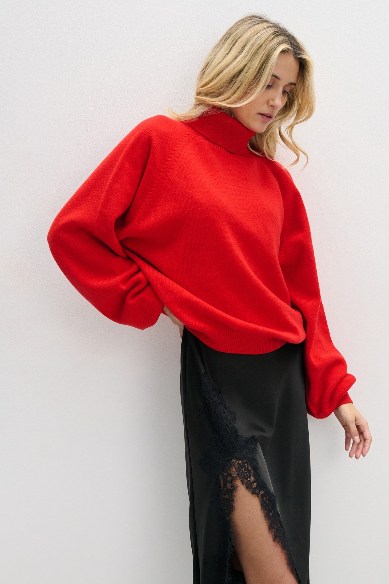 Sweter z kaszmiru z golfem CASHMERE VELVET AIR czerwony - 3