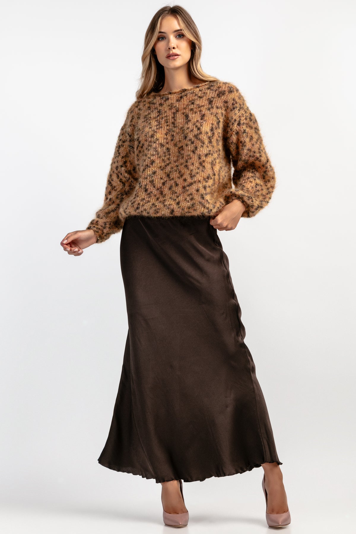 Sweter z wełny kid moher brązowy - 3