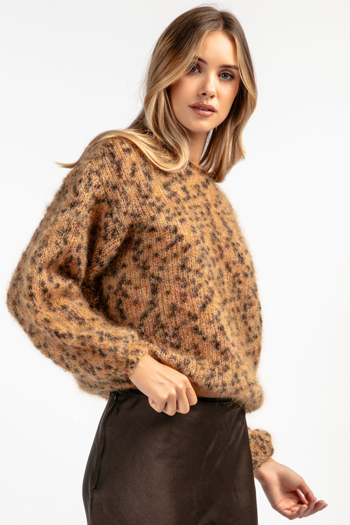 Sweter z wełny kid moher brązowy - 6