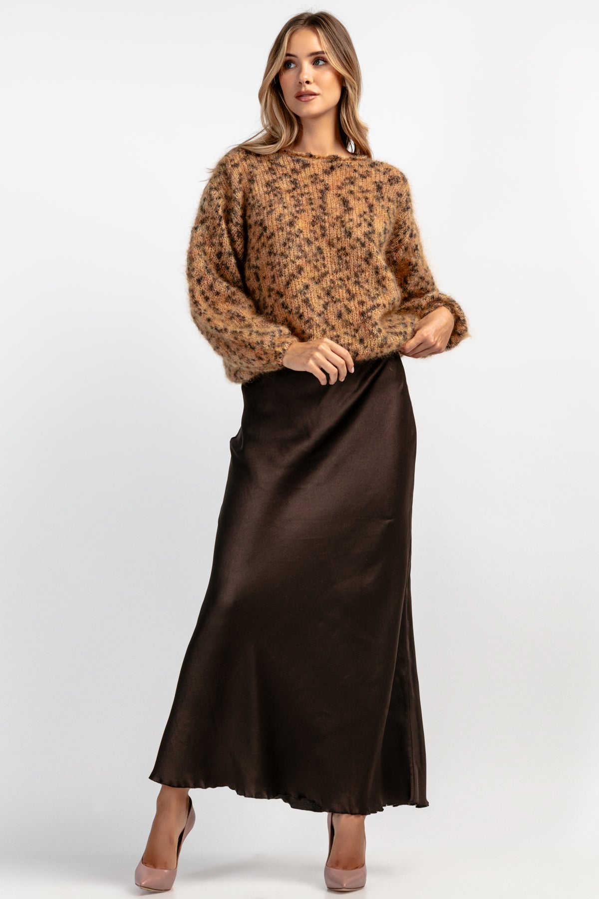 Sweter z wełny kid moher brązowy - 4